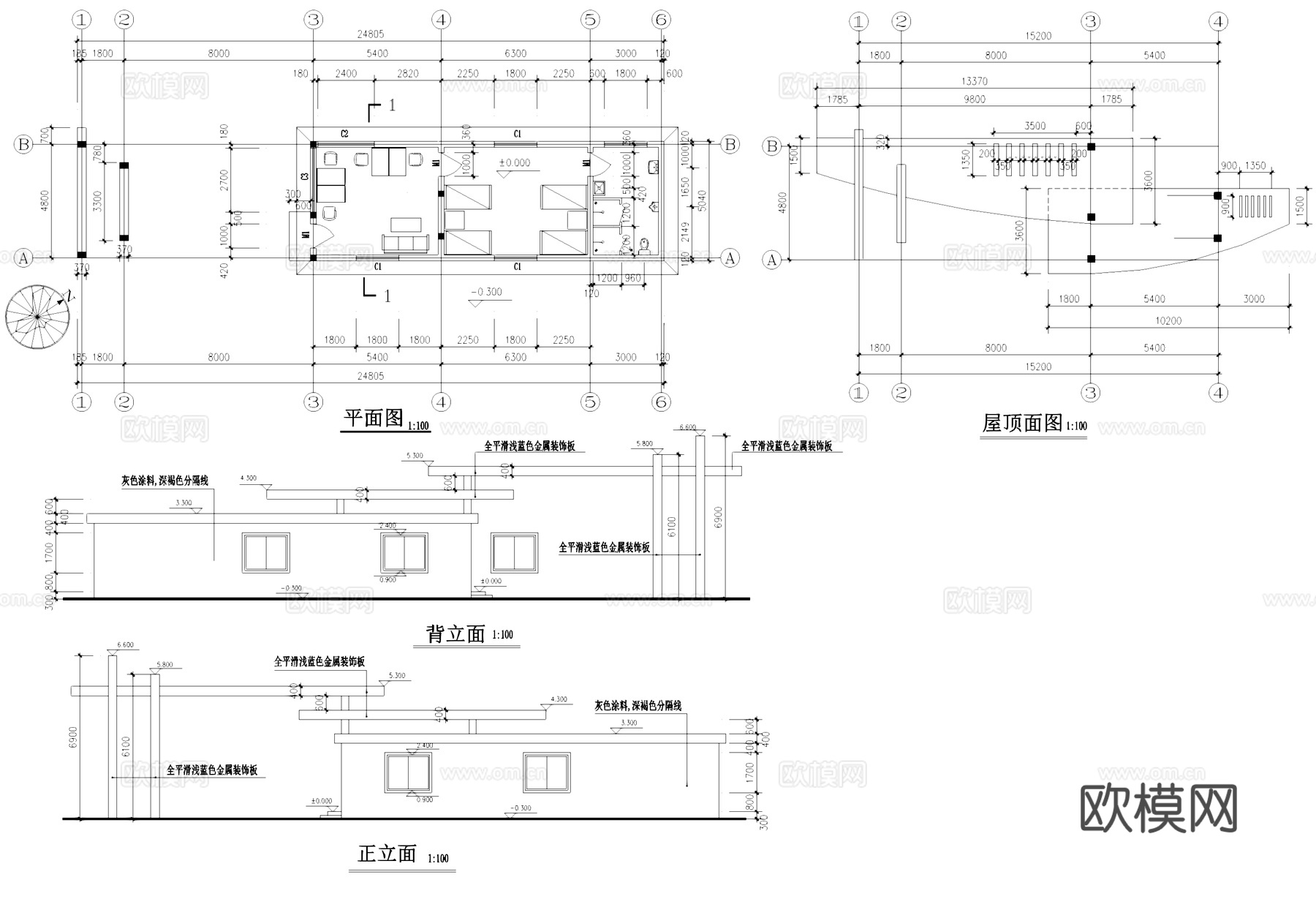 工业厂区门卫室传达室保安房建筑CAD施工图cad施工图
