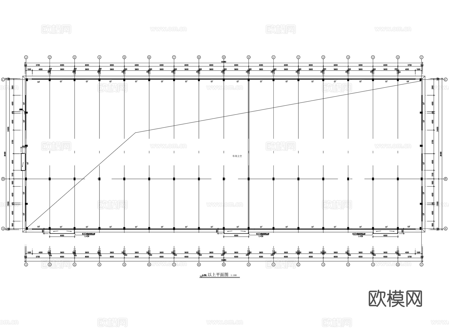 丙类连跨车间厂房工业建筑CAD施工图cad施工图