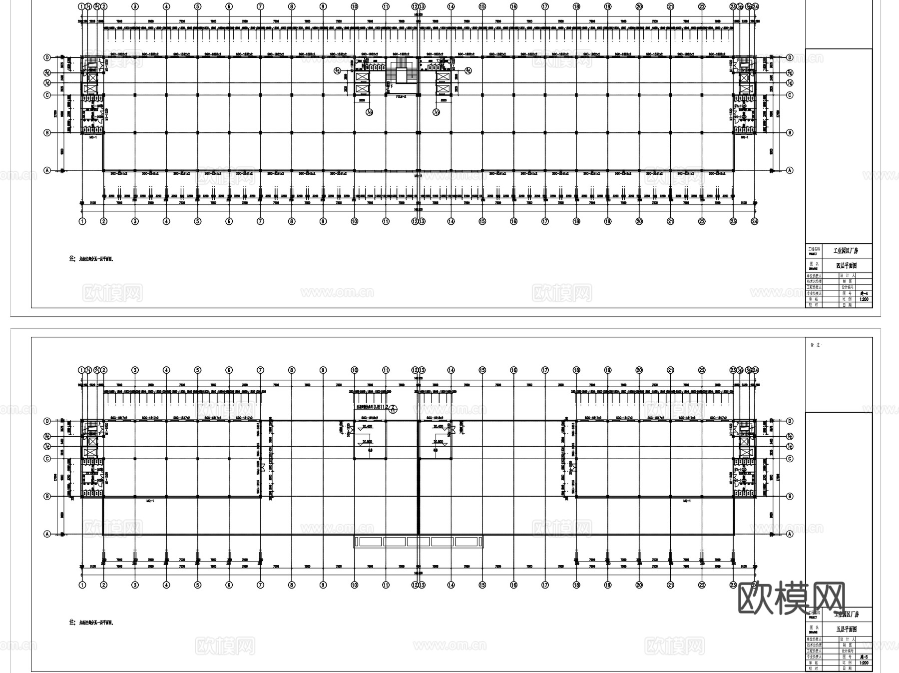 五层框架厂房工业建筑CAD施工图cad施工图