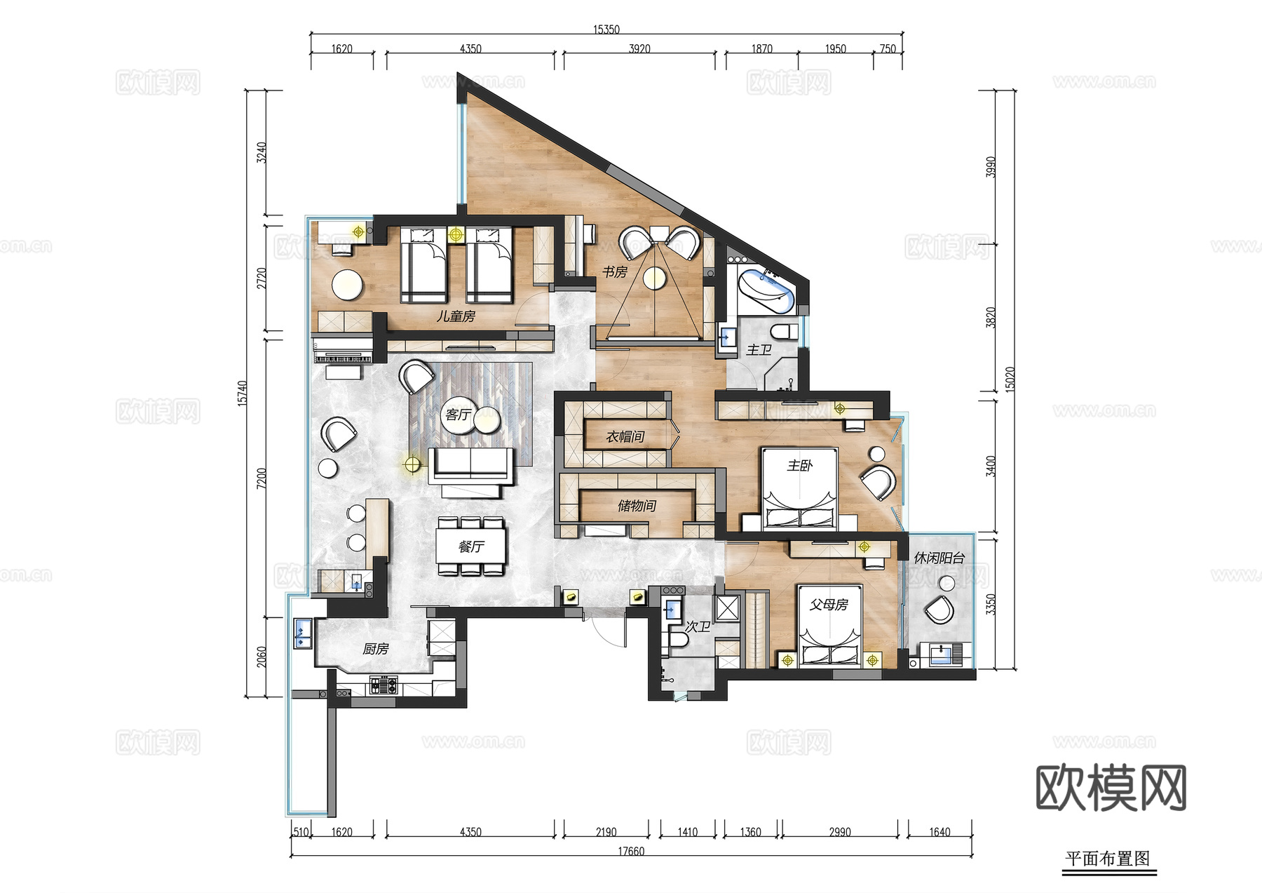 四室一厅样板间大平层 最新全套施工图设计cad施工图