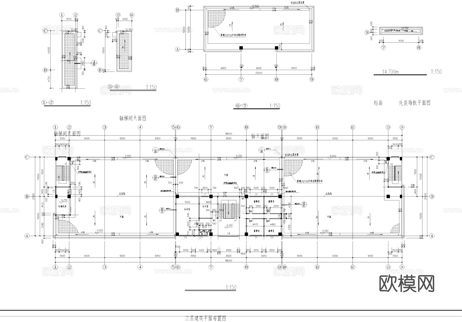 三层车间厂房工业建筑CAD施工图cad施工图