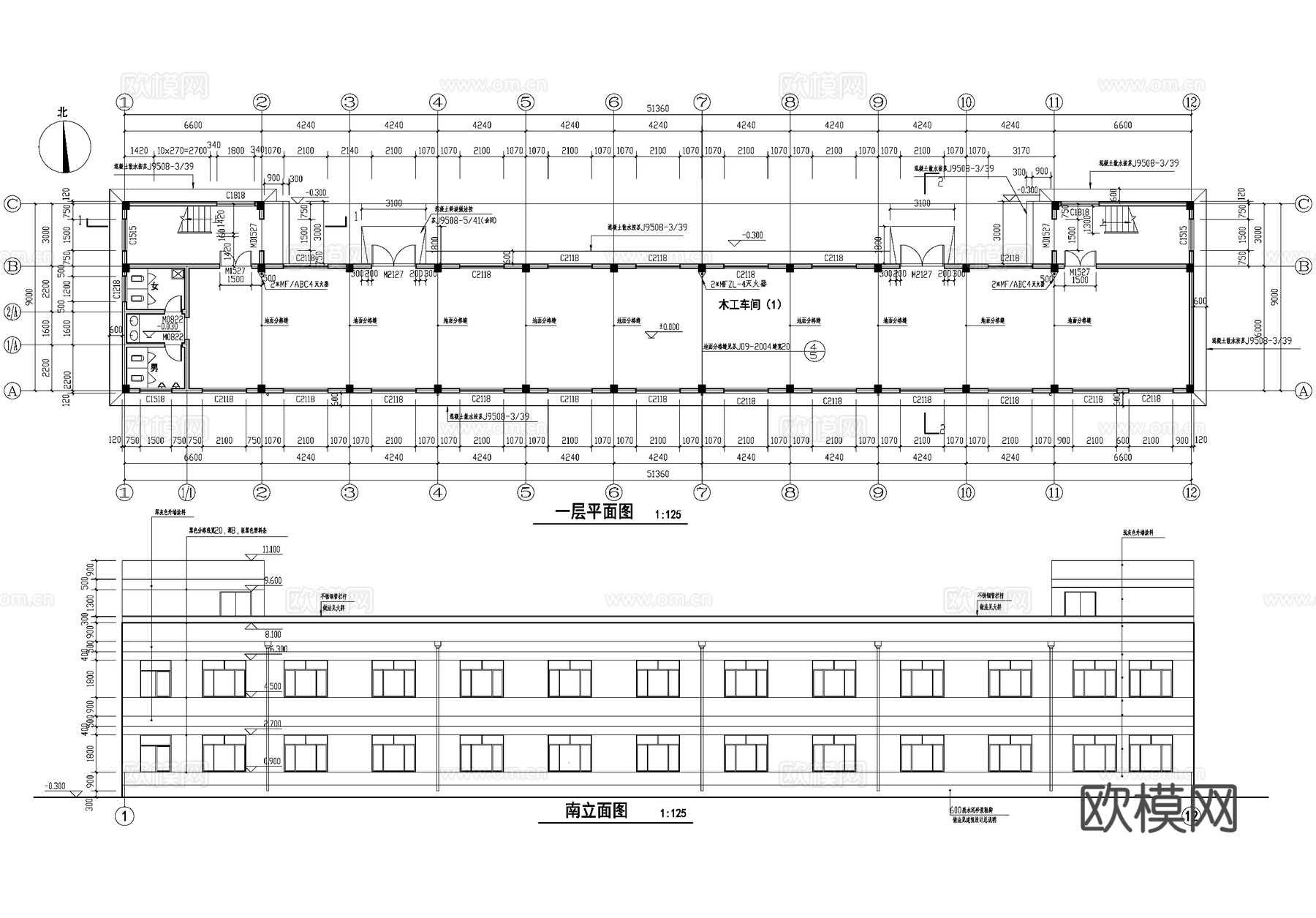 三层木工车间厂房工业建筑cad施工图