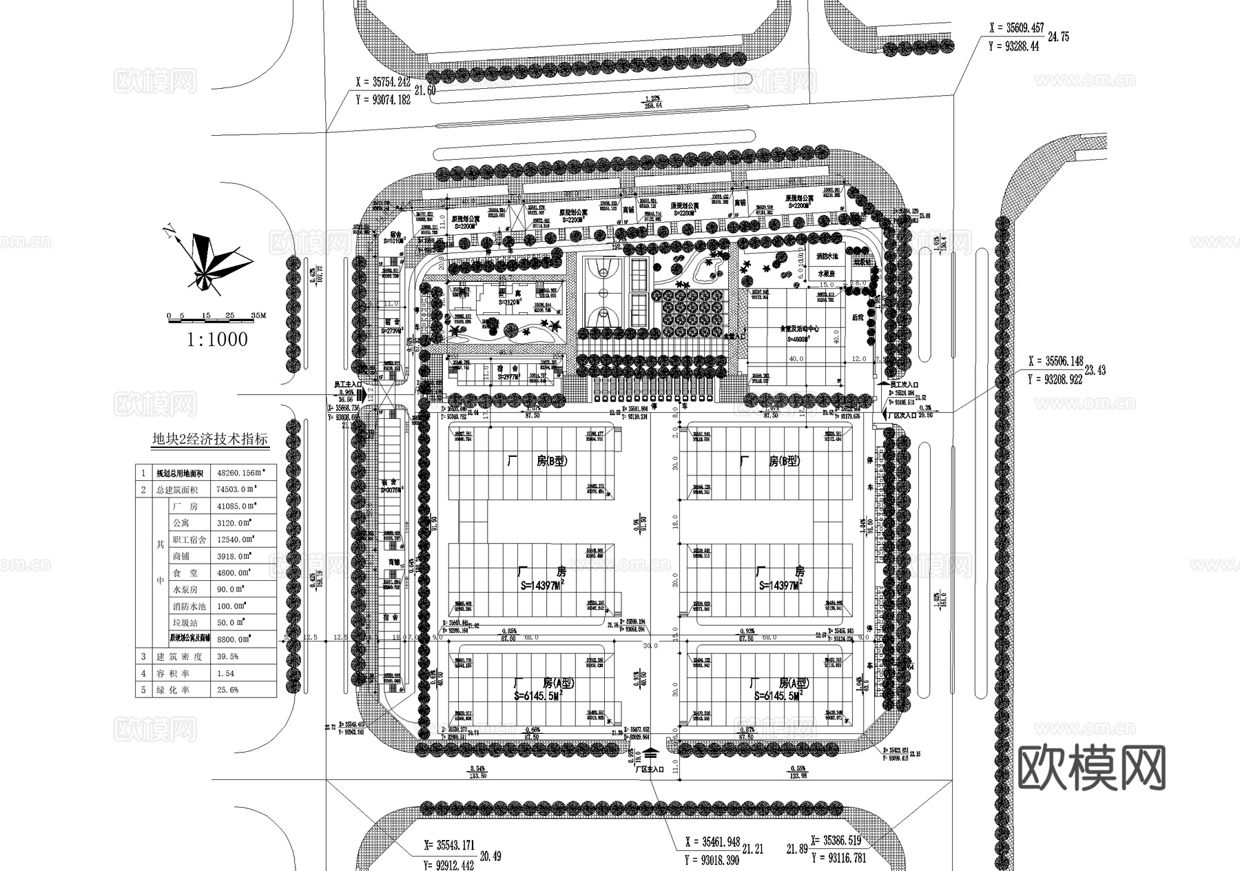 厂房工业园区产业园景观规划平面图cad施工图