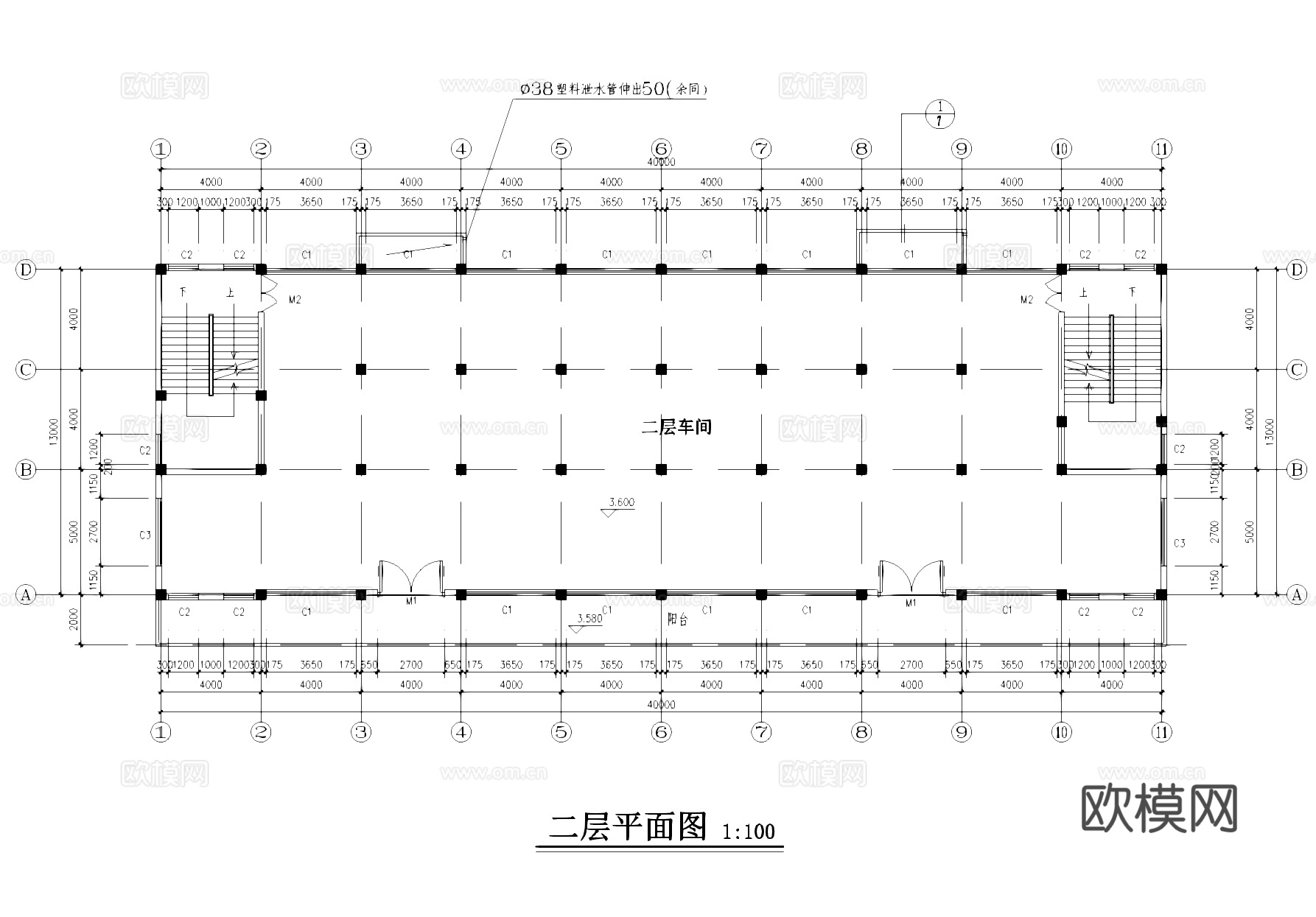 二层框架电缆电线厂房车间工业建筑CAD施工图cad施工图