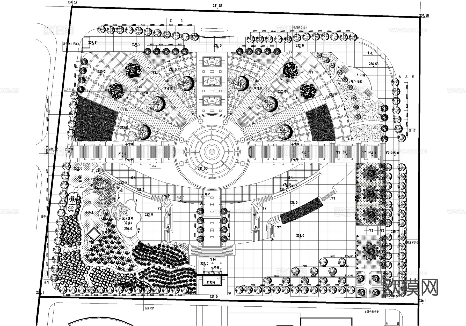 广场景观规划总平面图 植物种植绿化配置 植物图例对照表cad施工图