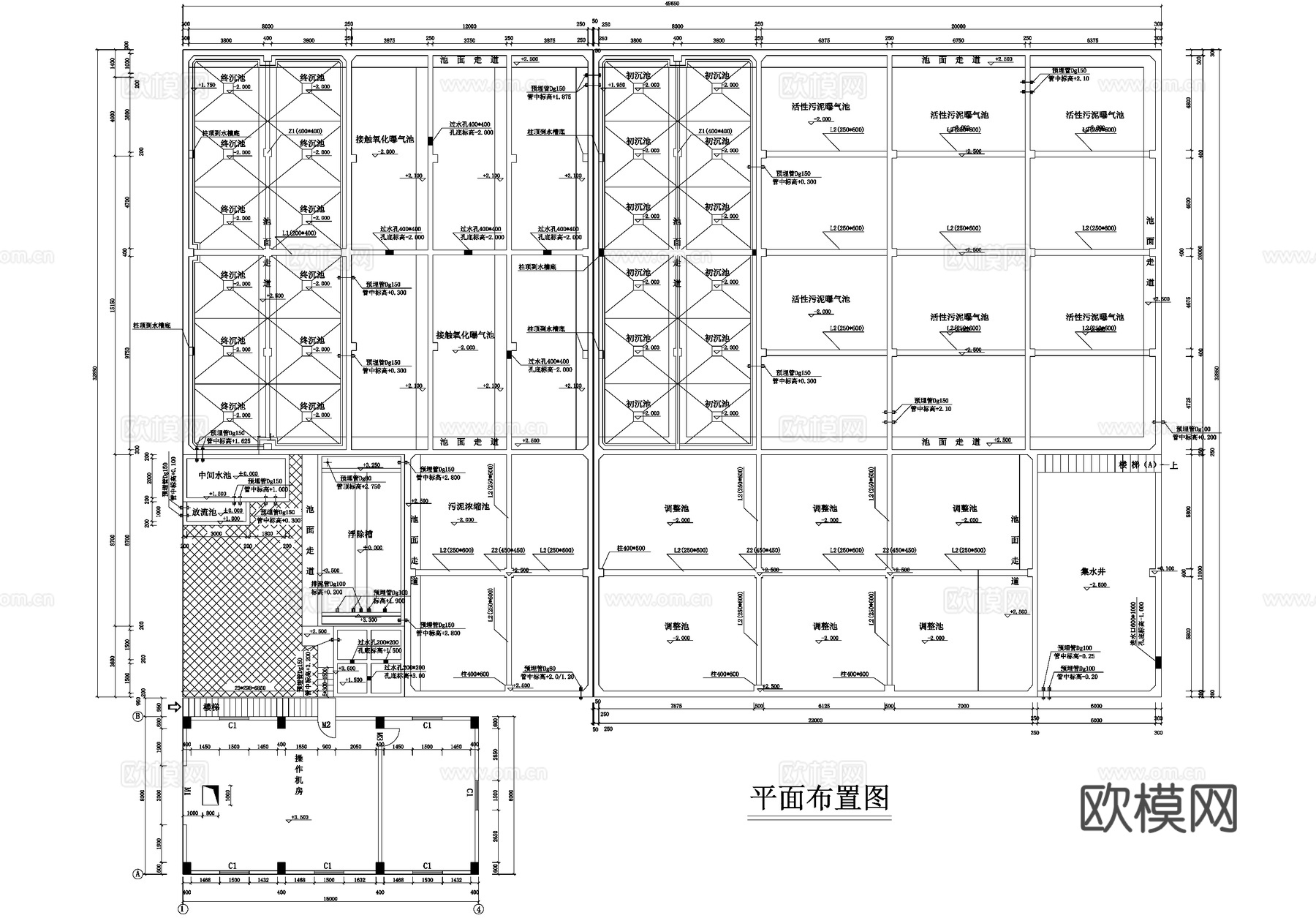 污水处理平面图厂房车间工业建筑cad施工图