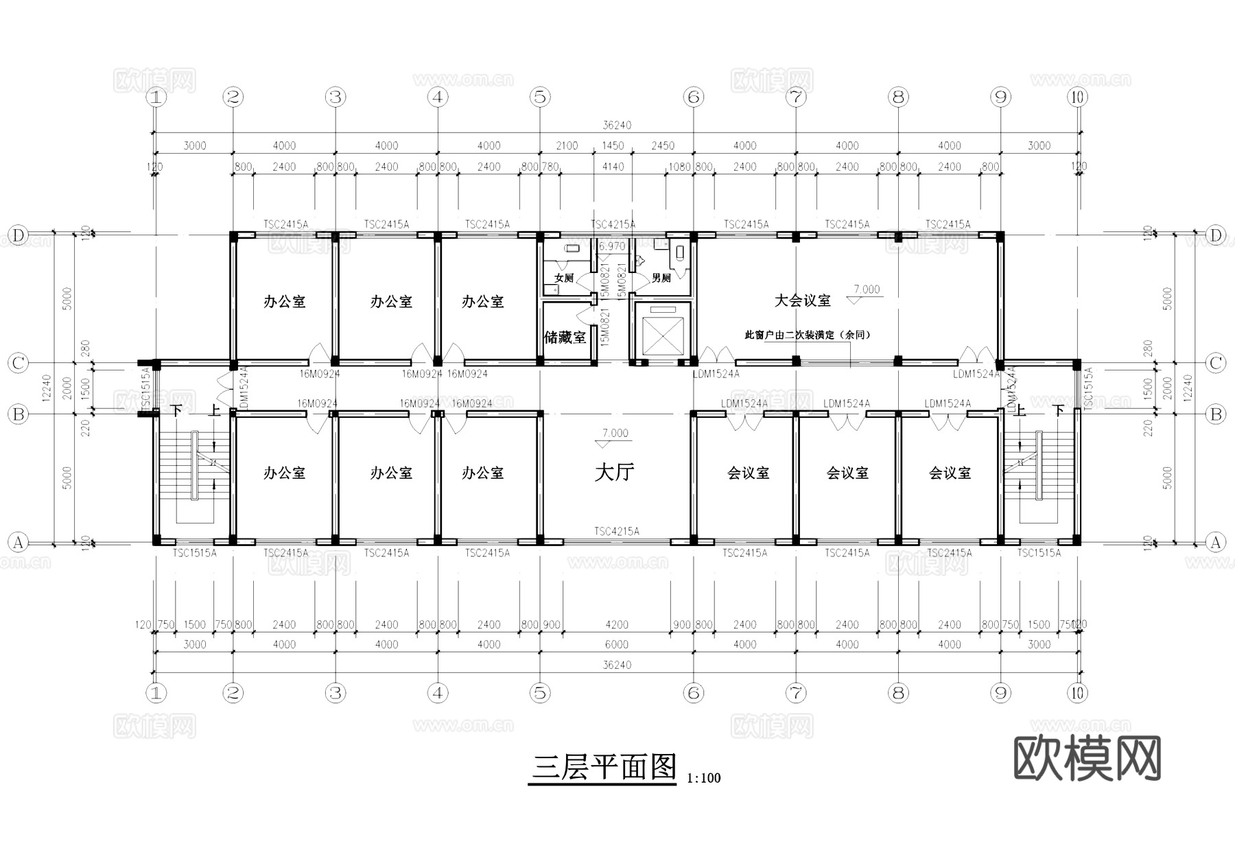 厂区办公楼建筑CAD施工图cad施工图