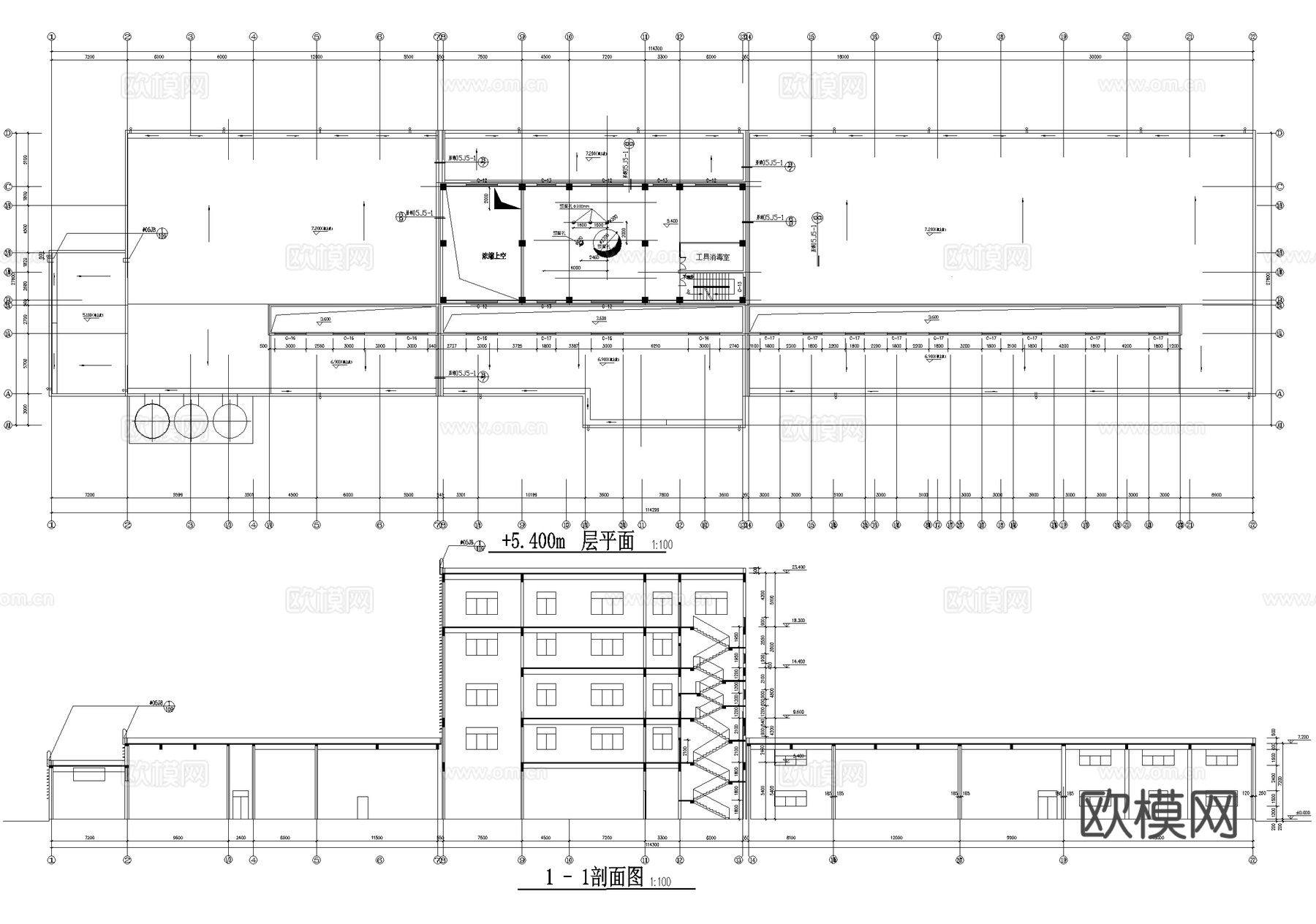 奶粉厂车间办公楼厂房排风塔工业建筑cad施工图