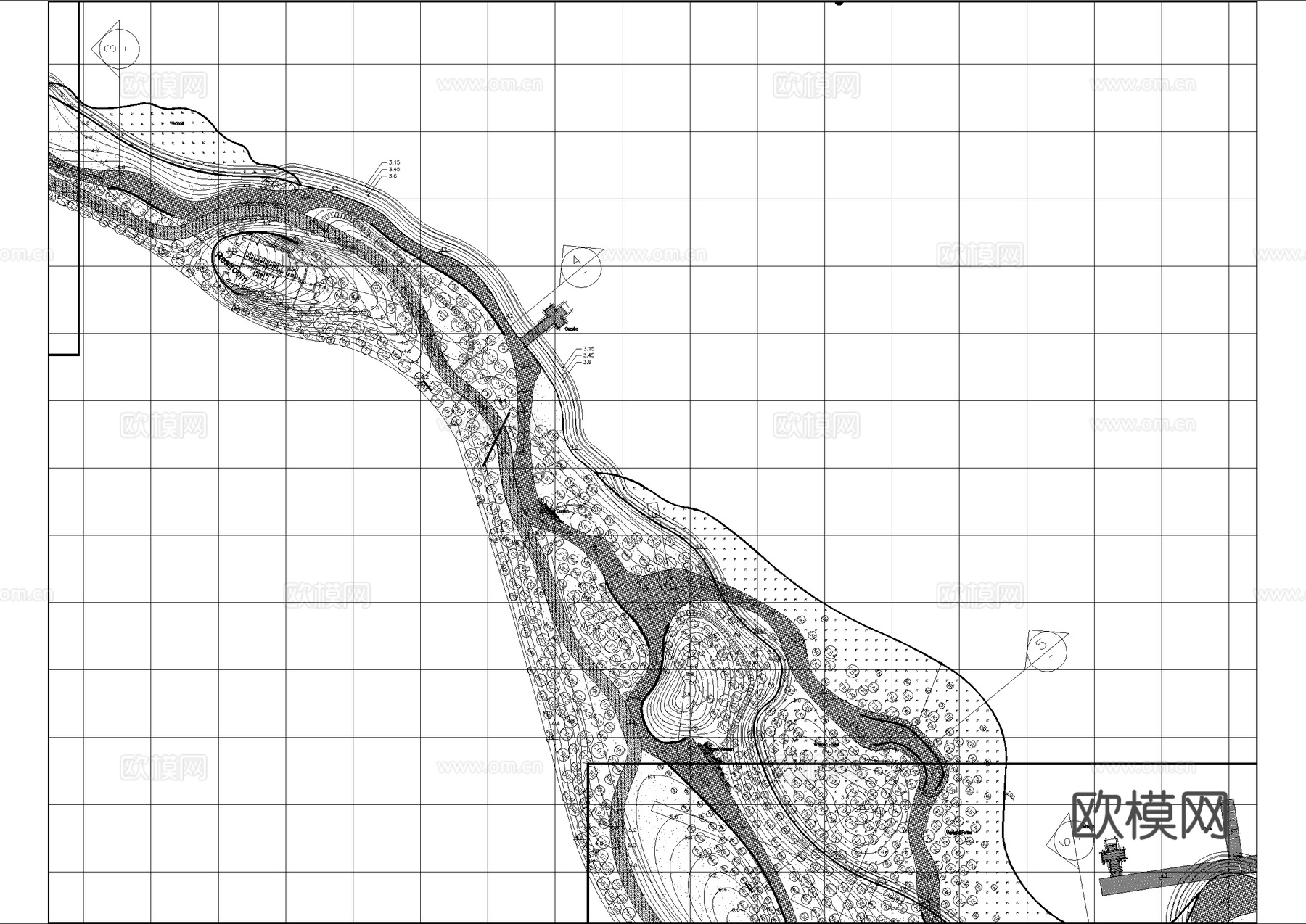 滨水公园湖区规划总平面图cad施工图