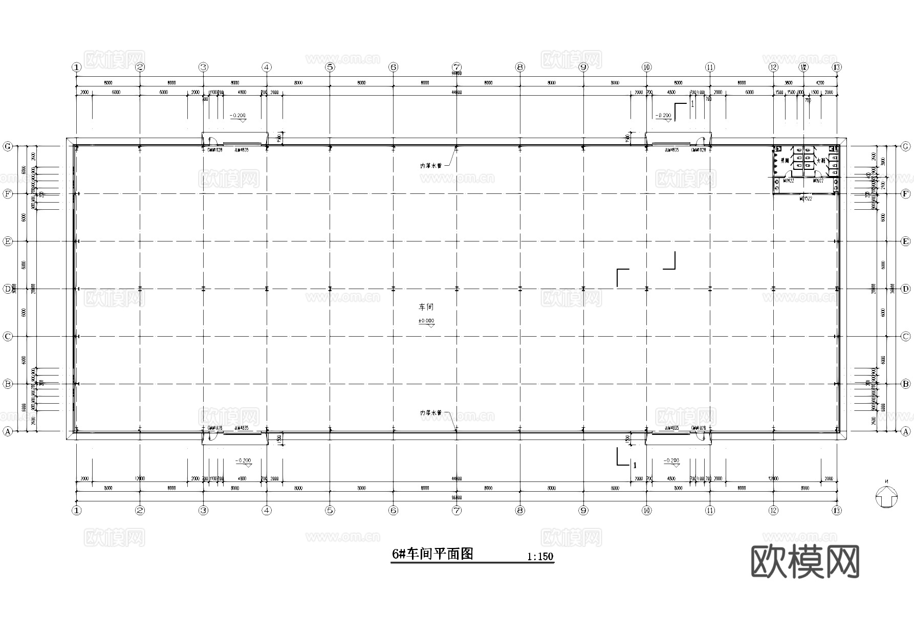 单层车间工业建筑CAD施工图cad施工图