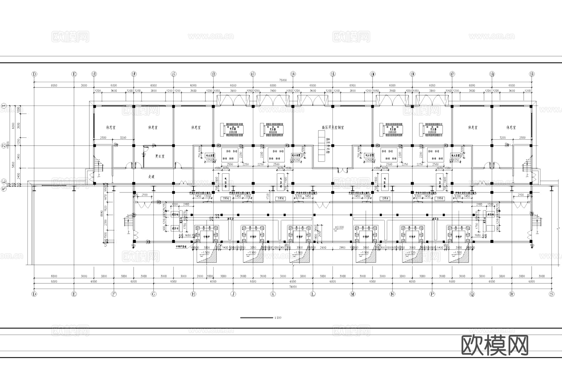 三层大型熔炼炉车间厂房工业建筑CAD施工图集cad施工图
