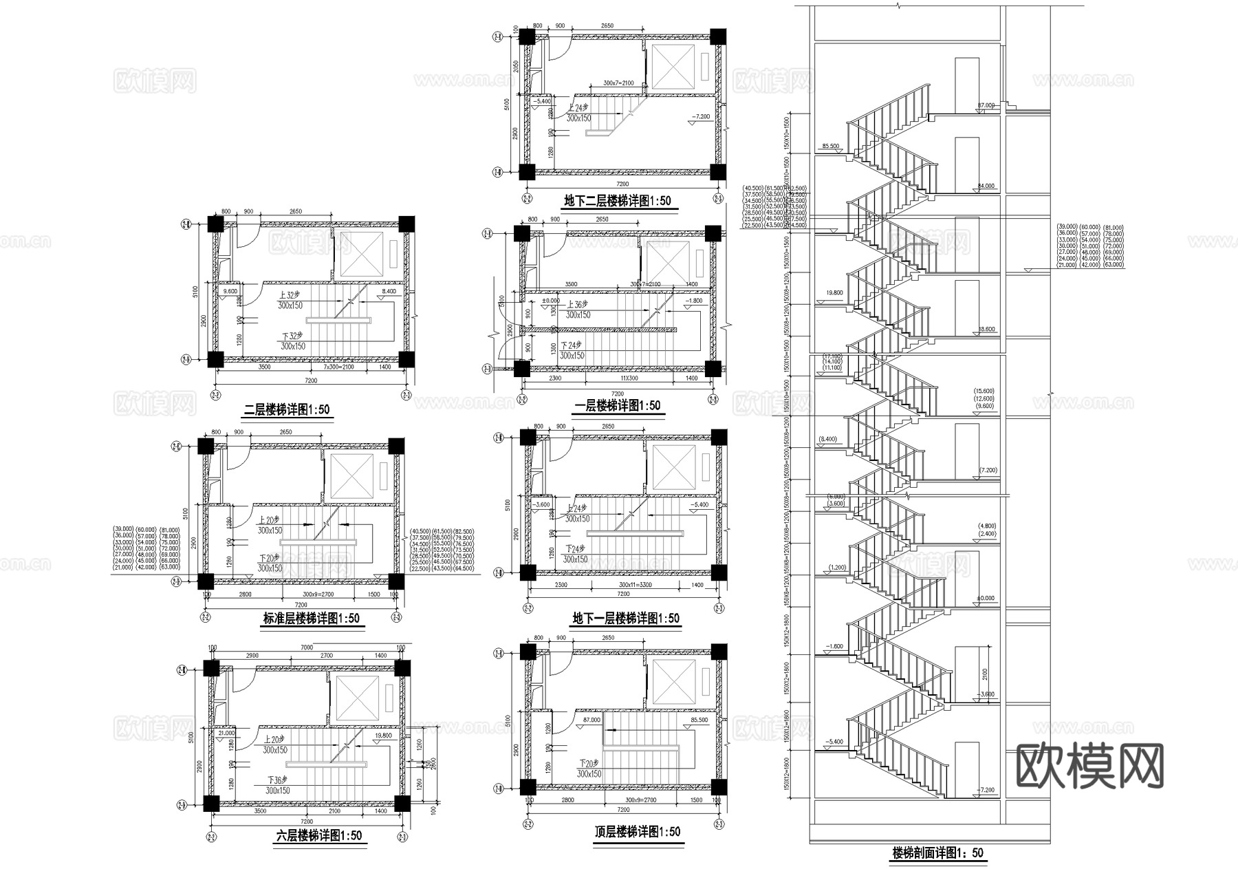 双跑楼梯节点cad施工图