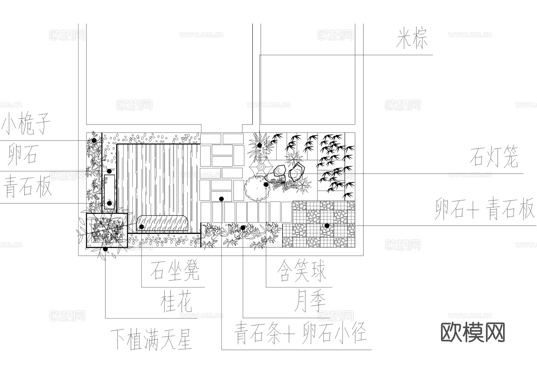 屋顶花园 平面图 植物种植绿化配置cad施工图