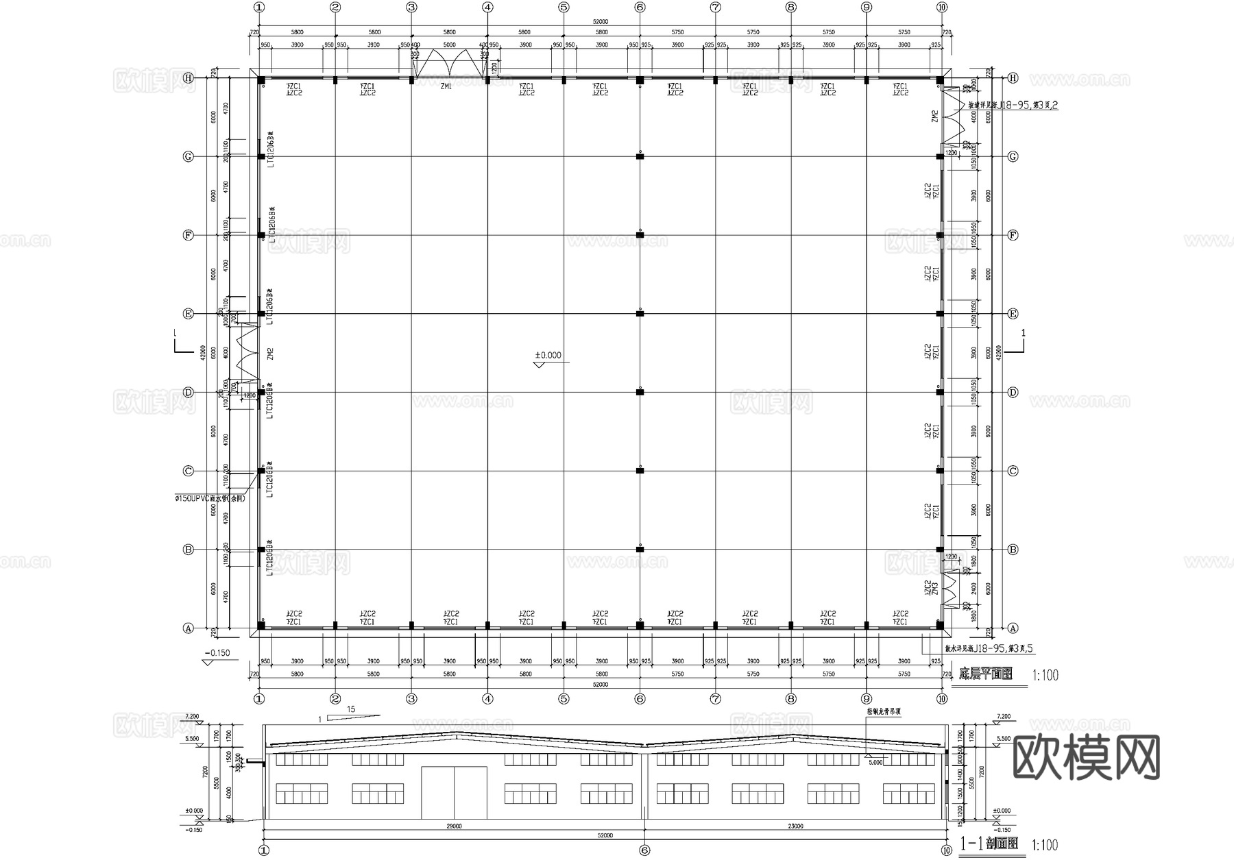单层钢结构车间厂房工业建筑CAD施工图cad施工图