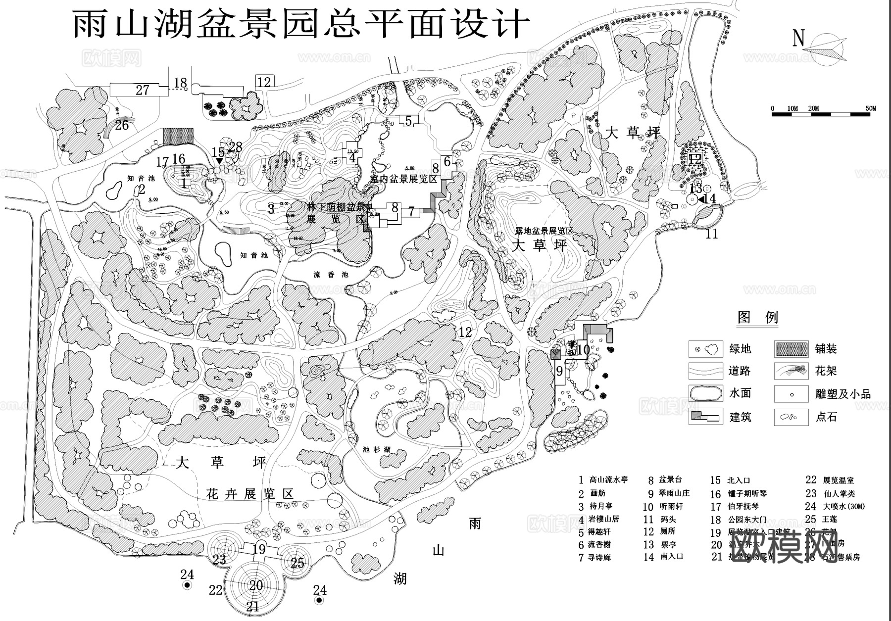 雨山湖盆景园景观平面CAD施工图cad施工图cad施工图