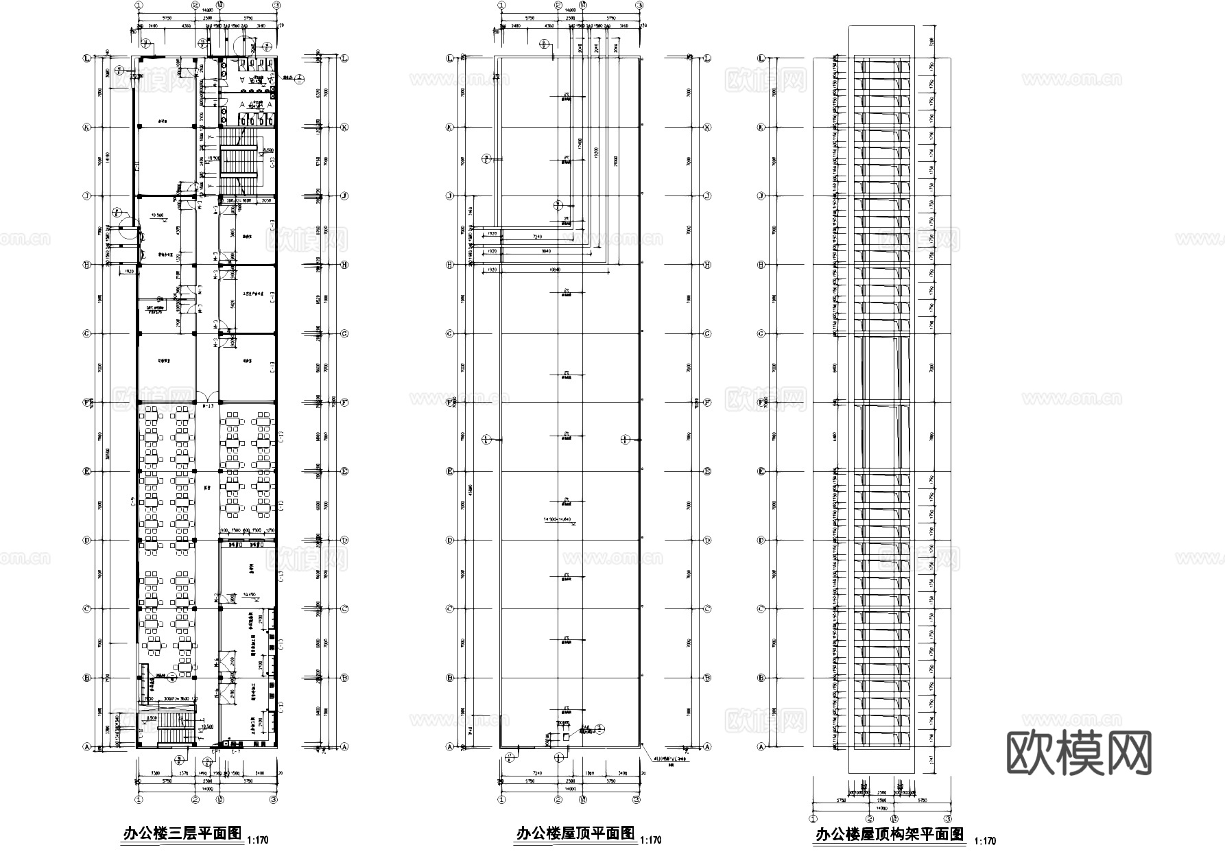 三层排架车间框架办公楼工业建筑CAD施工图cad施工图