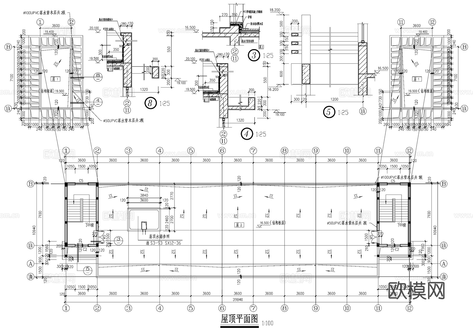 五层车间厂房工业建筑CAD施工图cad施工图