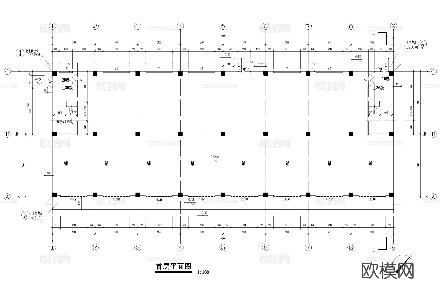 五层丙类框架结构厂房车间工业建筑CAD施工图cad施工图