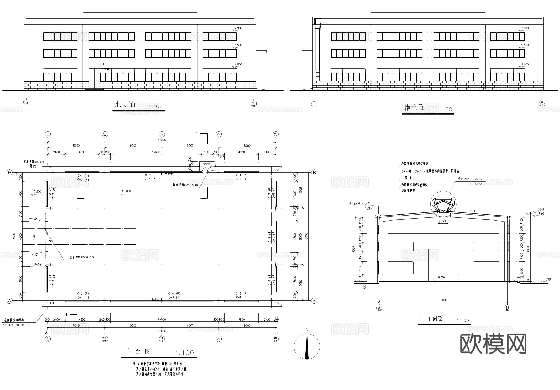 钢结构机械工厂车间厂房工业建筑CAD施工图cad施工图