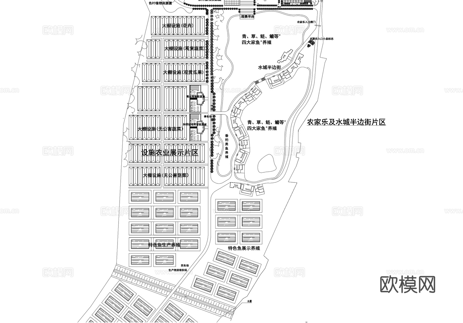 乡村规划总平面图 农业观光文化展示 农家乐旅游公园cad施工图
