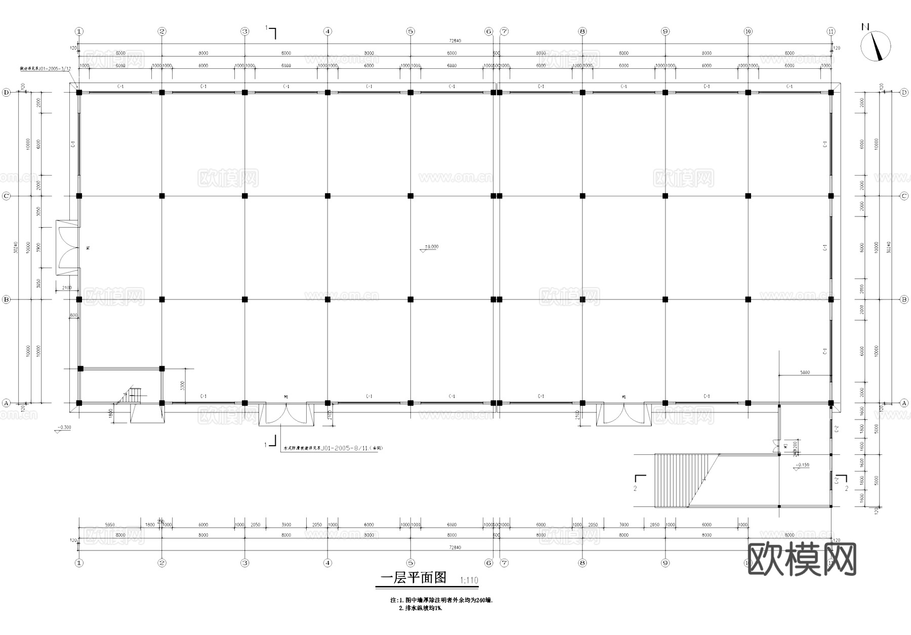 江苏正大玻纤工业厂房车间建筑CAD施工图集cad施工图