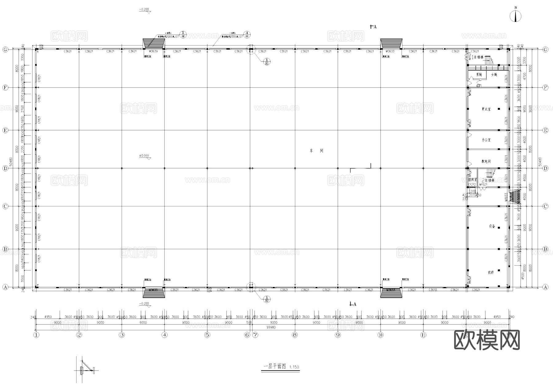单层纺织厂钢结构车间厂房工业建筑CAD施工图集cad施工图