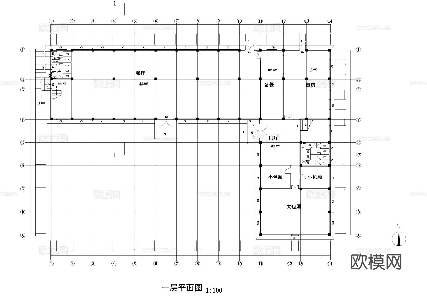 三层框架厂房工业建筑CAD施工图cad施工图