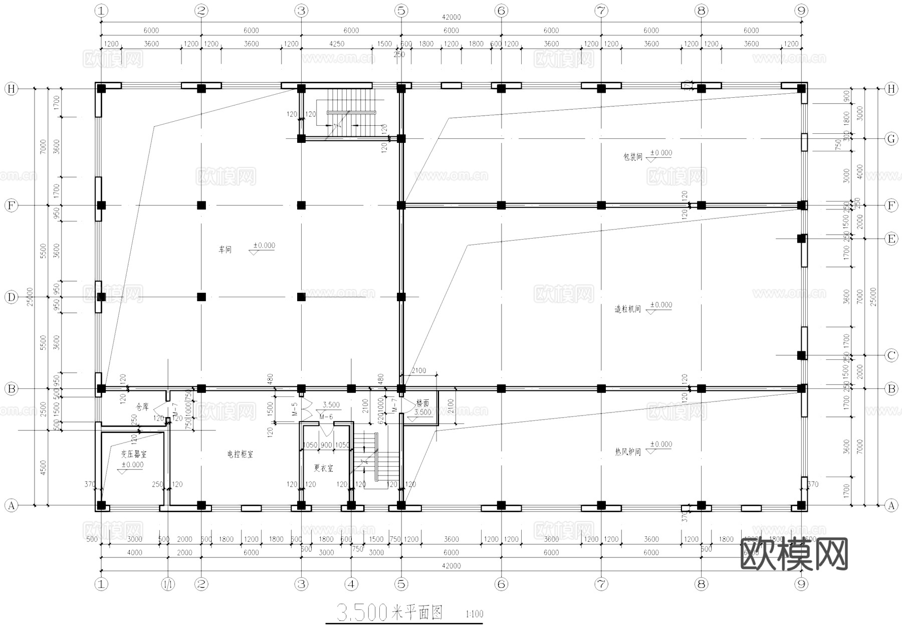 肥料厂车间工业建筑CAD施工图cad施工图