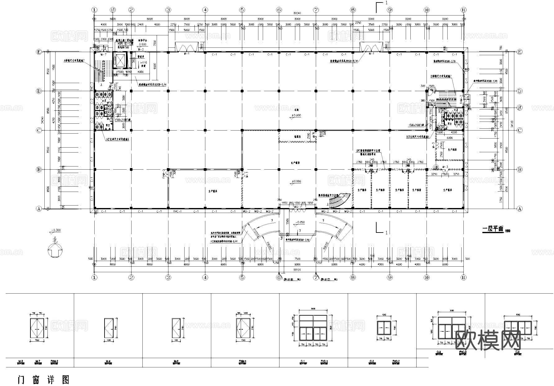 四层工厂车间厂房工业建筑CAD施工图cad施工图
