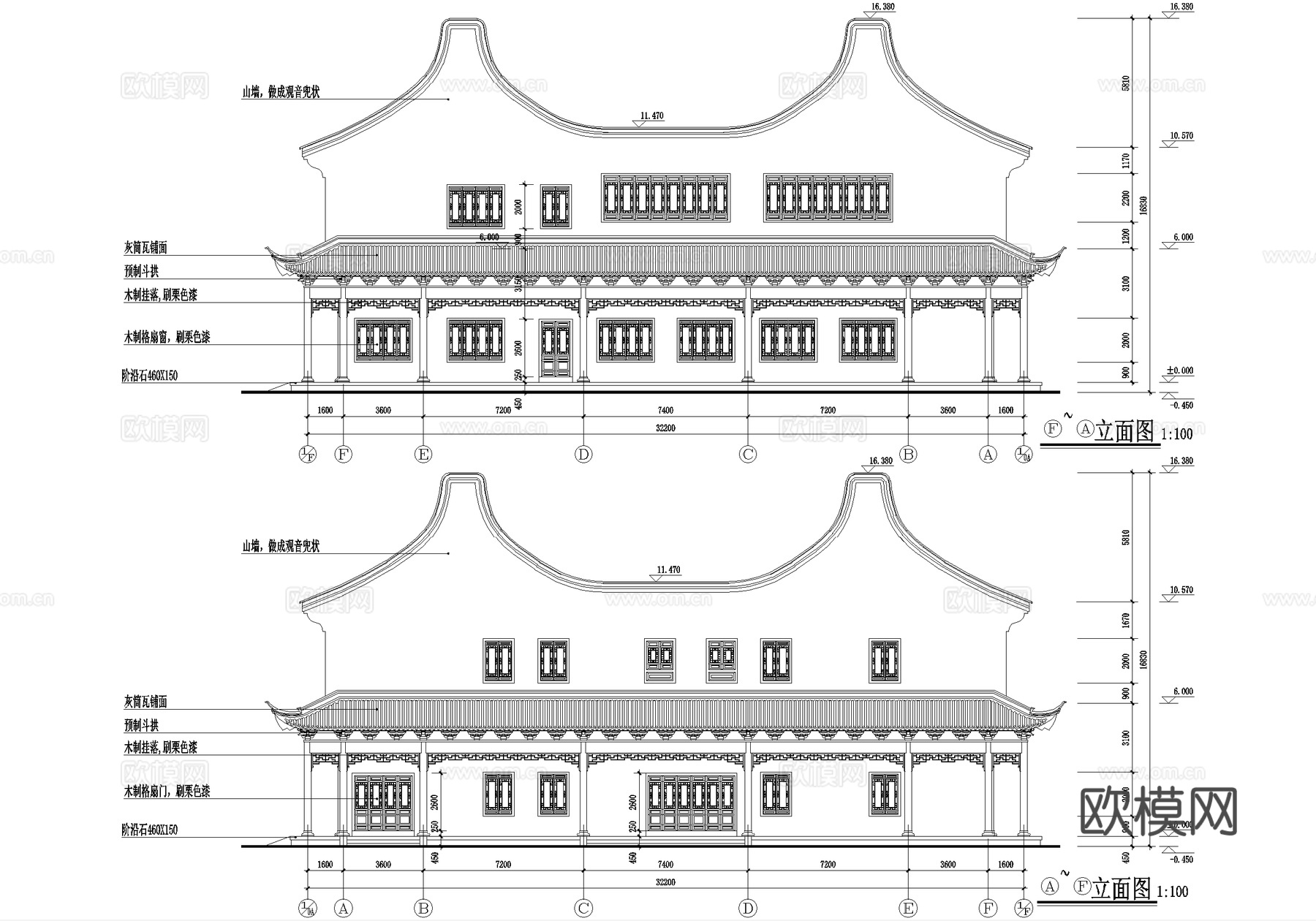 中式寺庙 二层斋堂餐厅食堂cad施工图
