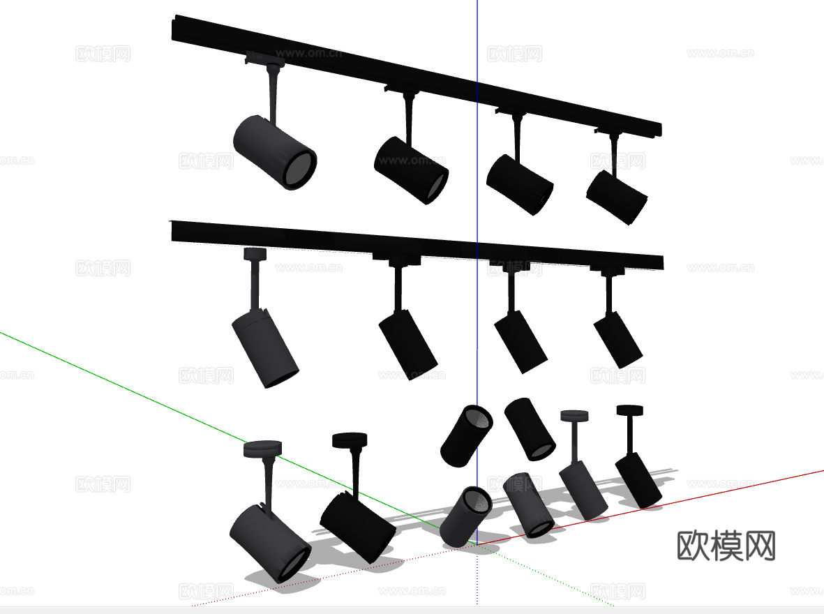 现代黑色轨道射灯su模型