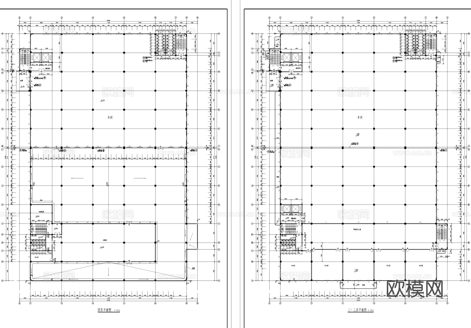 亚伦车间试验办公工业厂房建筑CAD施工图cad施工图