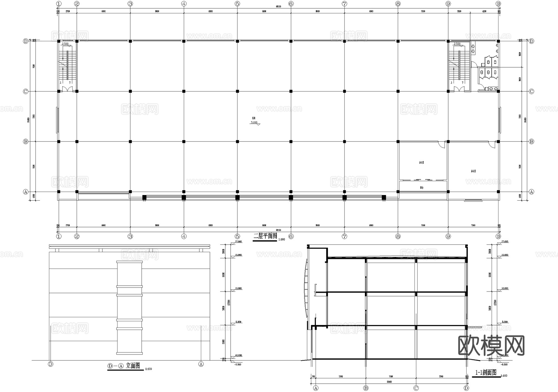 三层车间厂房工业建筑cad施工图