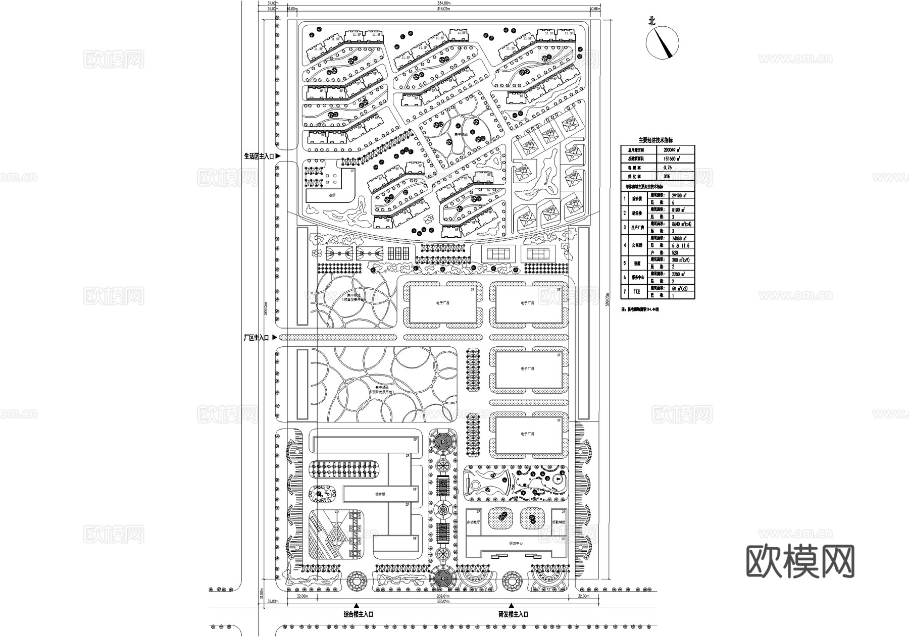 厂房工业园区生活区产业园景观规划平面图cad施工图