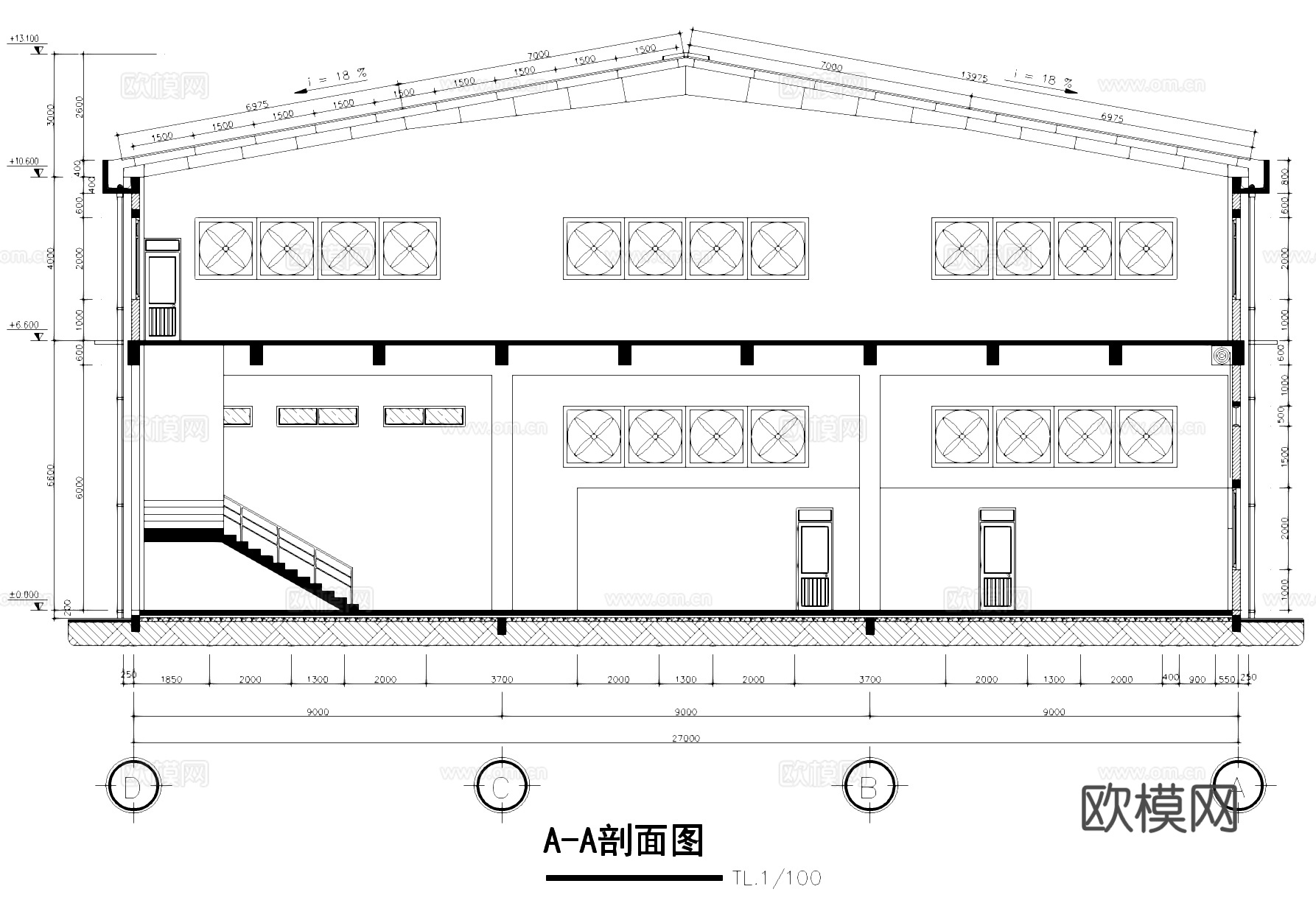 二层工业厂房车间及三层宿舍建筑CAD施工图.zipcad施工图