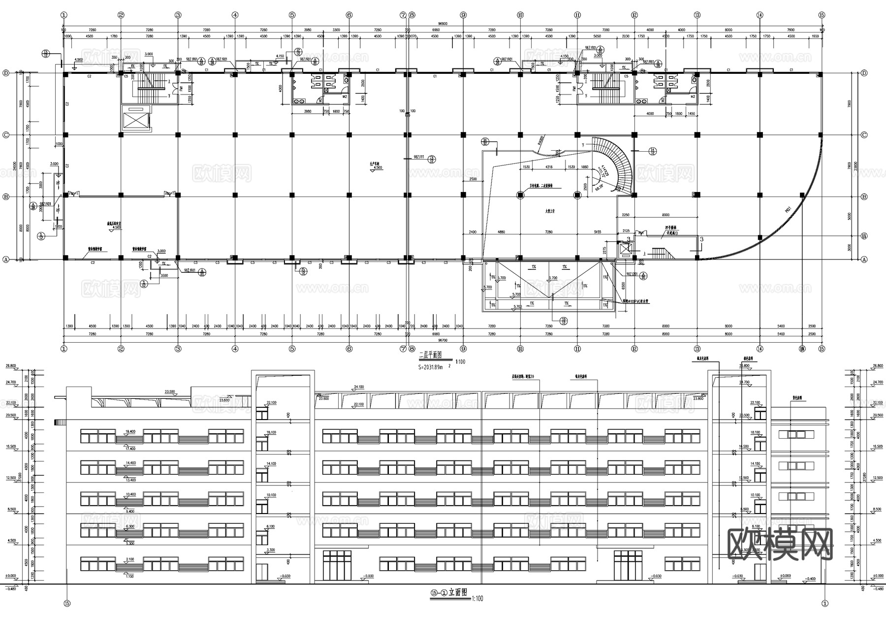 五层厂房生产车间工业建筑CAD施工图cad施工图