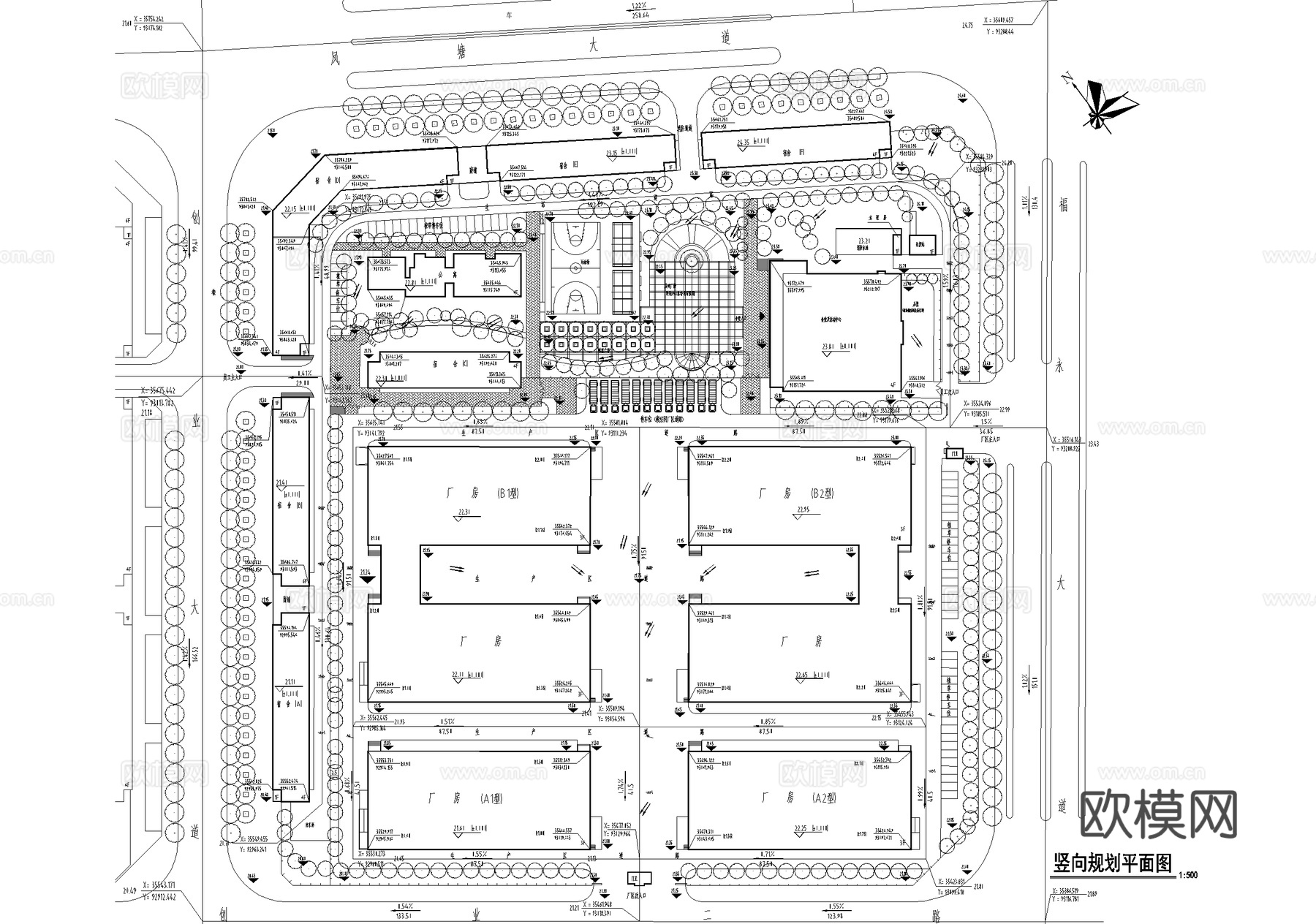 厂房景观工业园区产业园景观规划平面图cad施工图