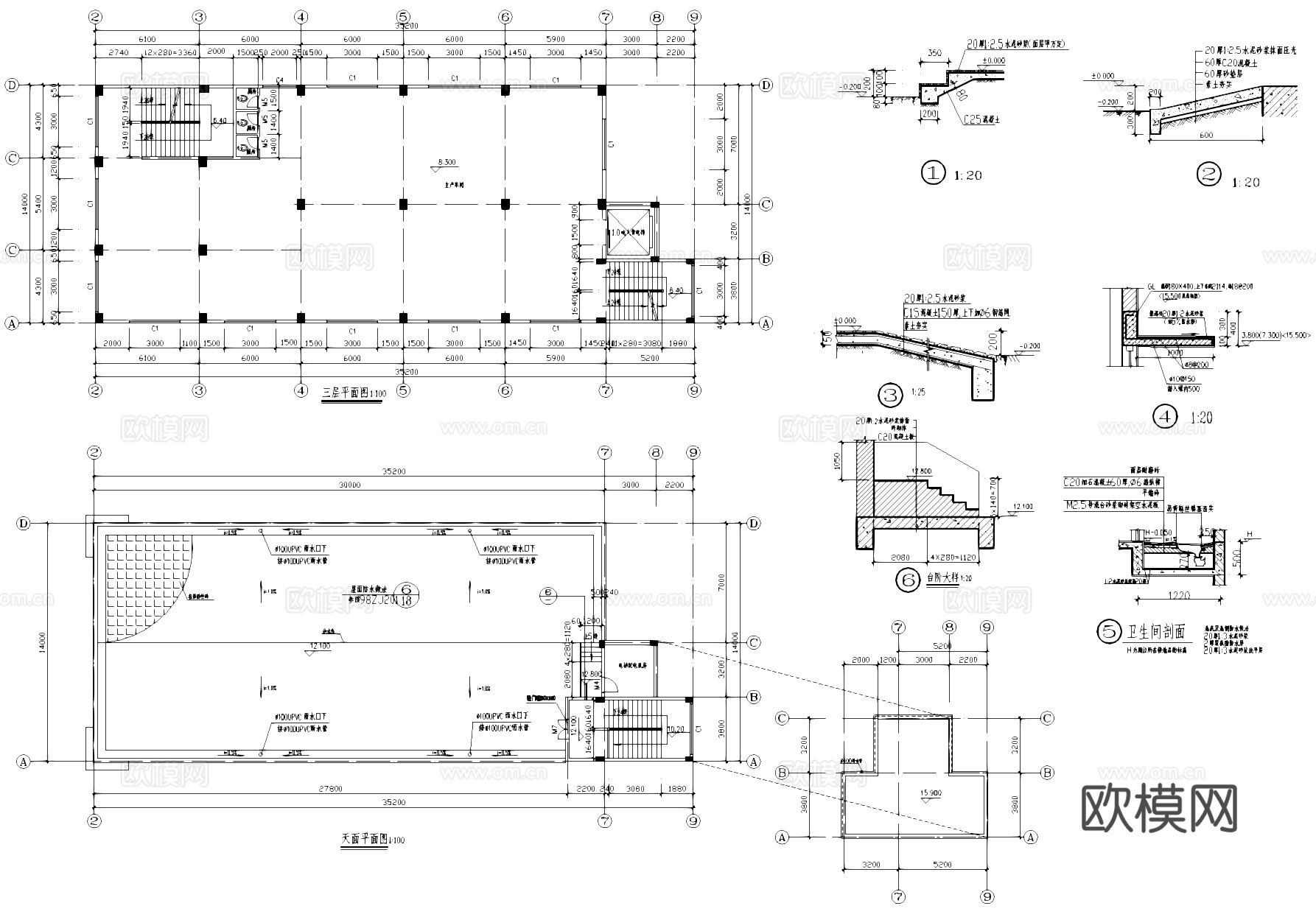 四层丙类生产厂房车间工业建筑CAD施工图cad施工图