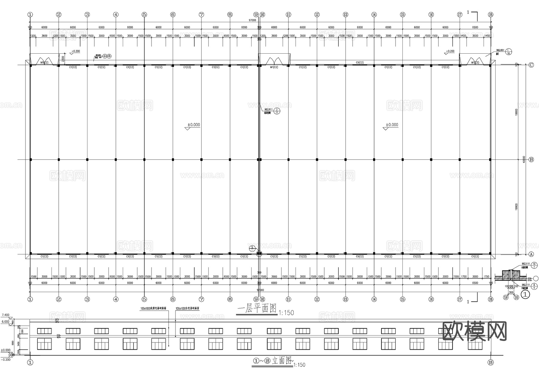 单层车间厂房工业建筑cad施工图