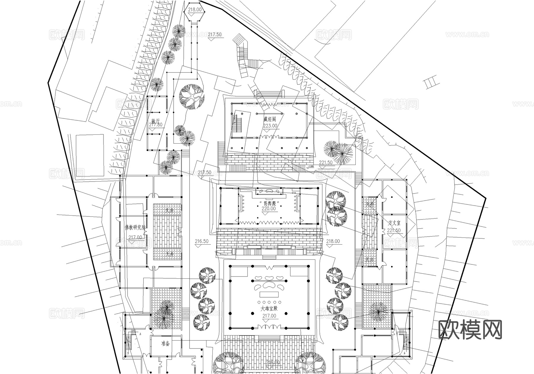 寺庙 总平面规划图cad施工图