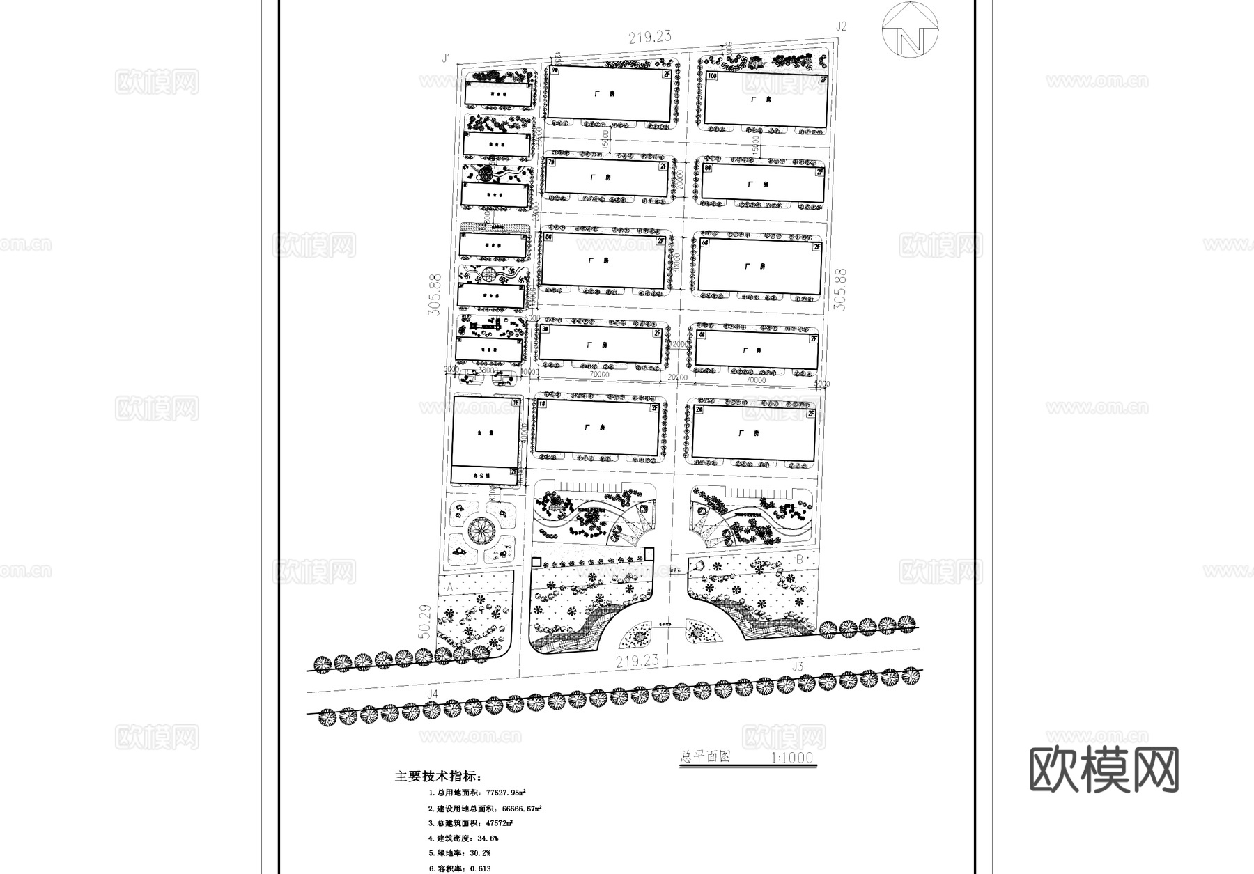 工业园区厂房办公宿舍规划总平面CAD施工图cad施工图