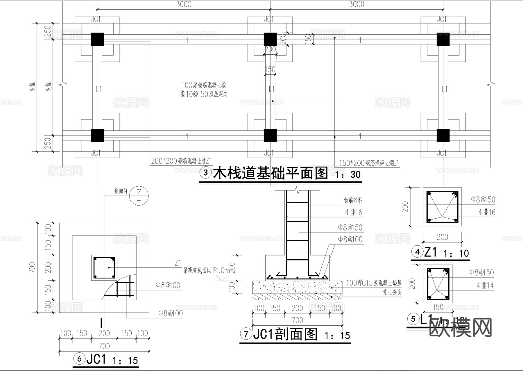 架空木栈道 结构图cad施工图