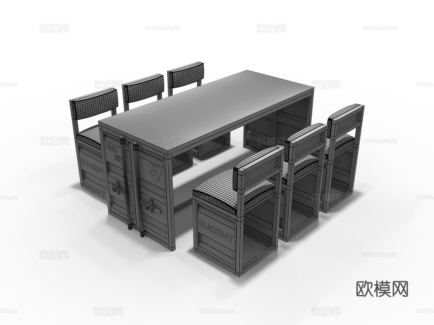 工业风桌椅组合3d模型