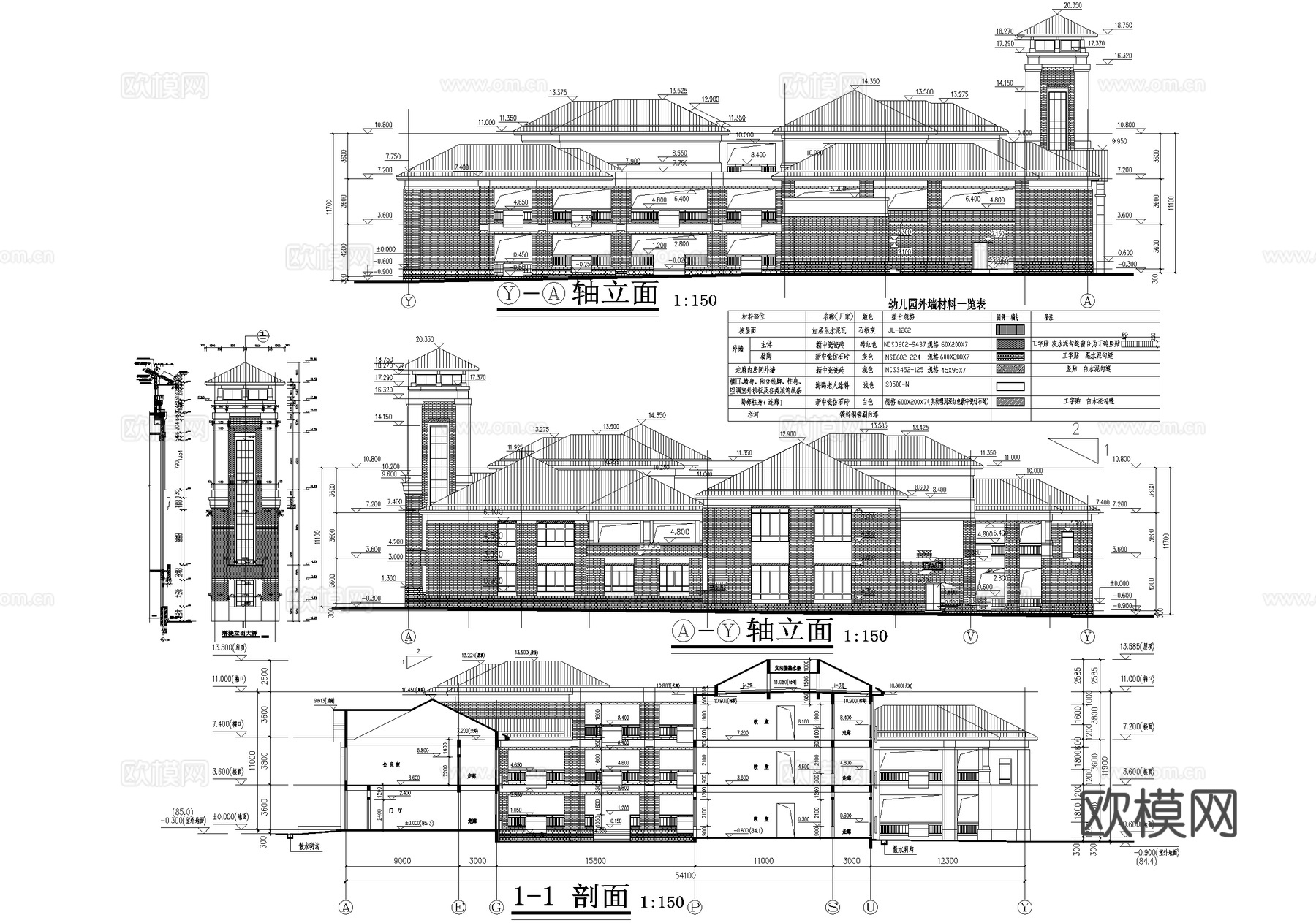 幼儿园建筑 三层托儿所塔楼cad施工图