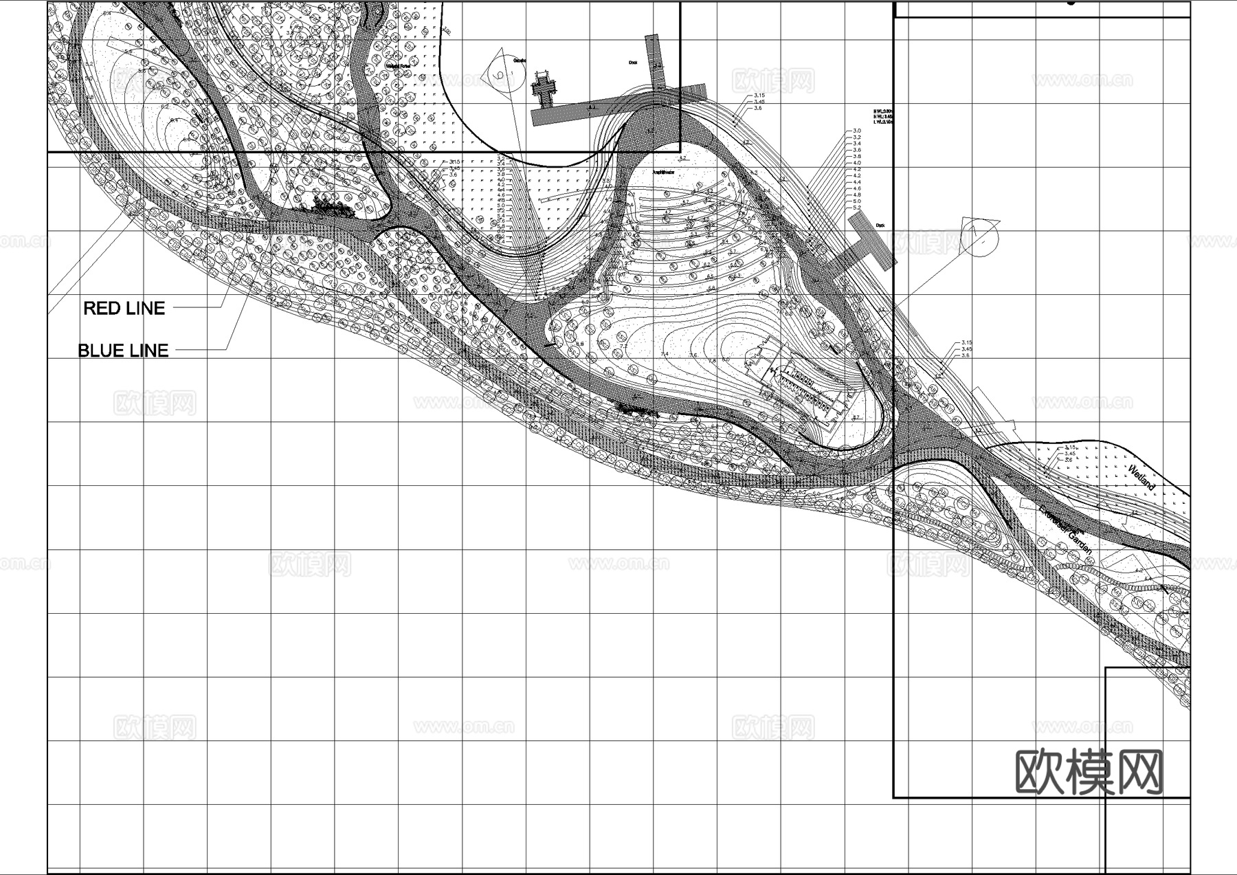 滨水公园湖区规划总平面图cad施工图