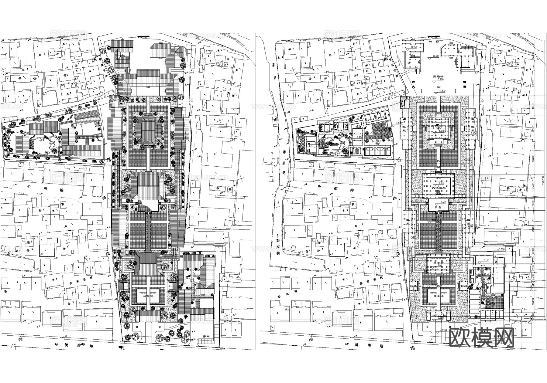 寺庙 总平面图 剖立面图cad施工图