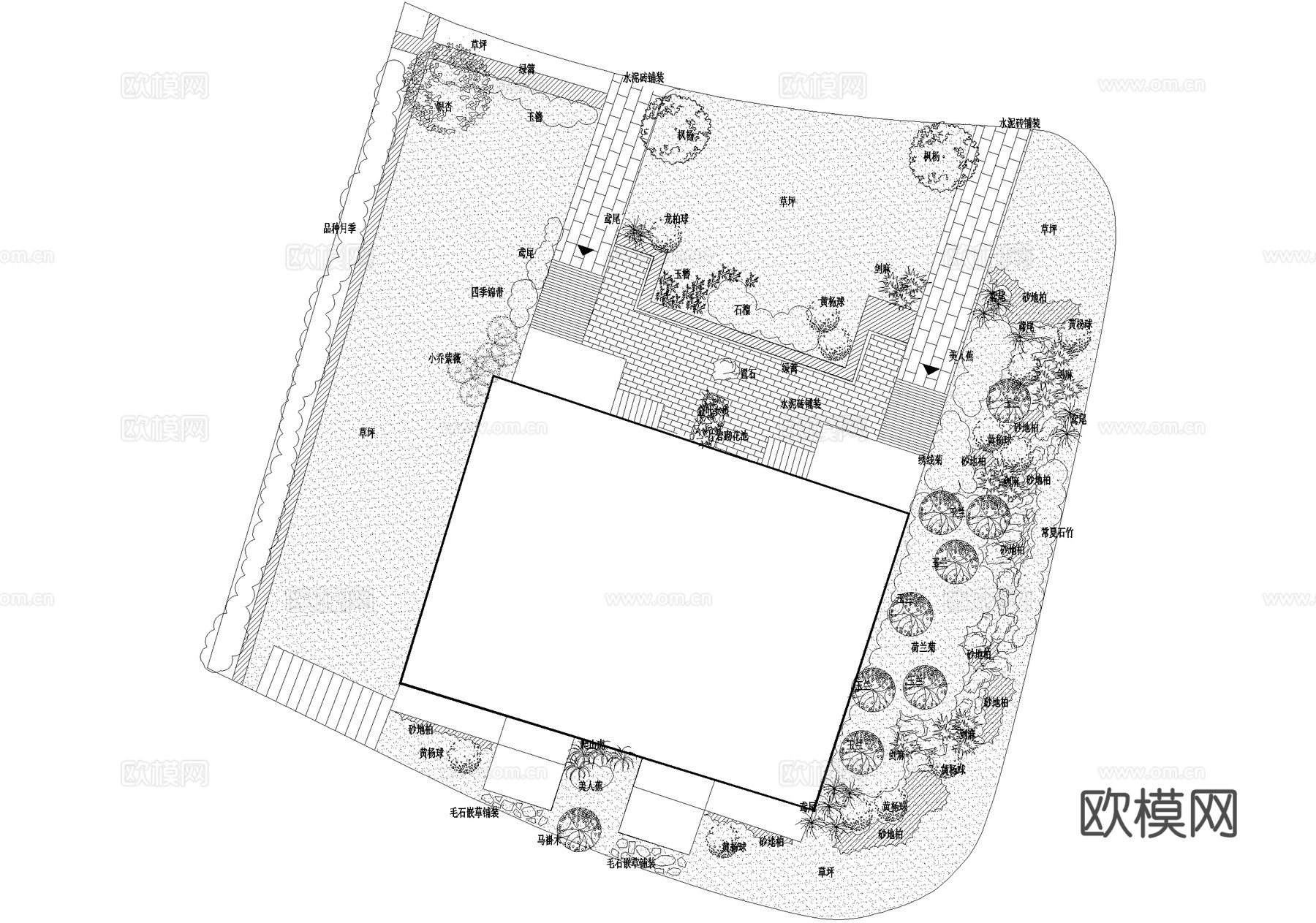 庭院 植物绿化平面图cad施工图