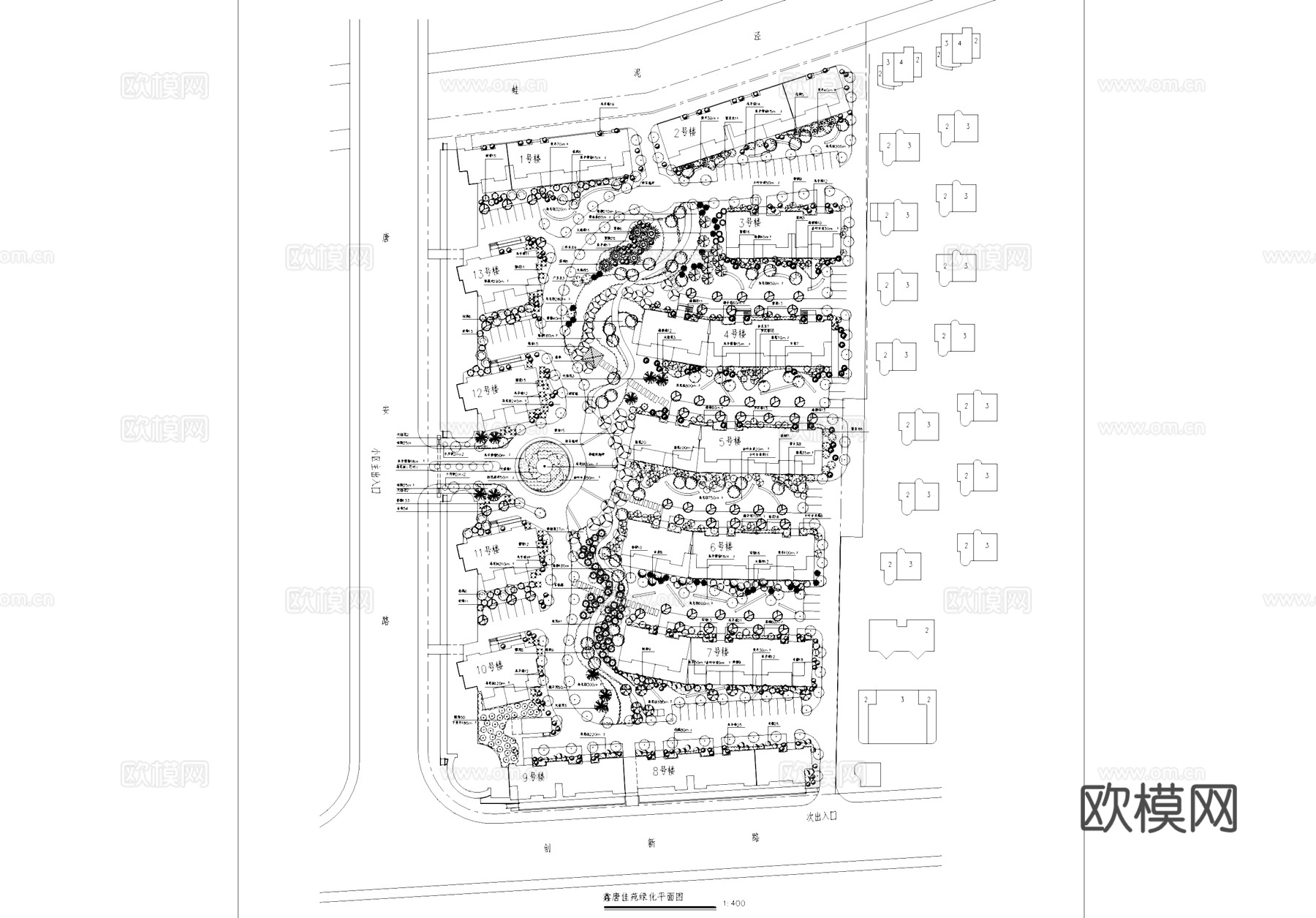 鑫唐佳苑小区景观植物绿化平面CAD施工图cad施工图