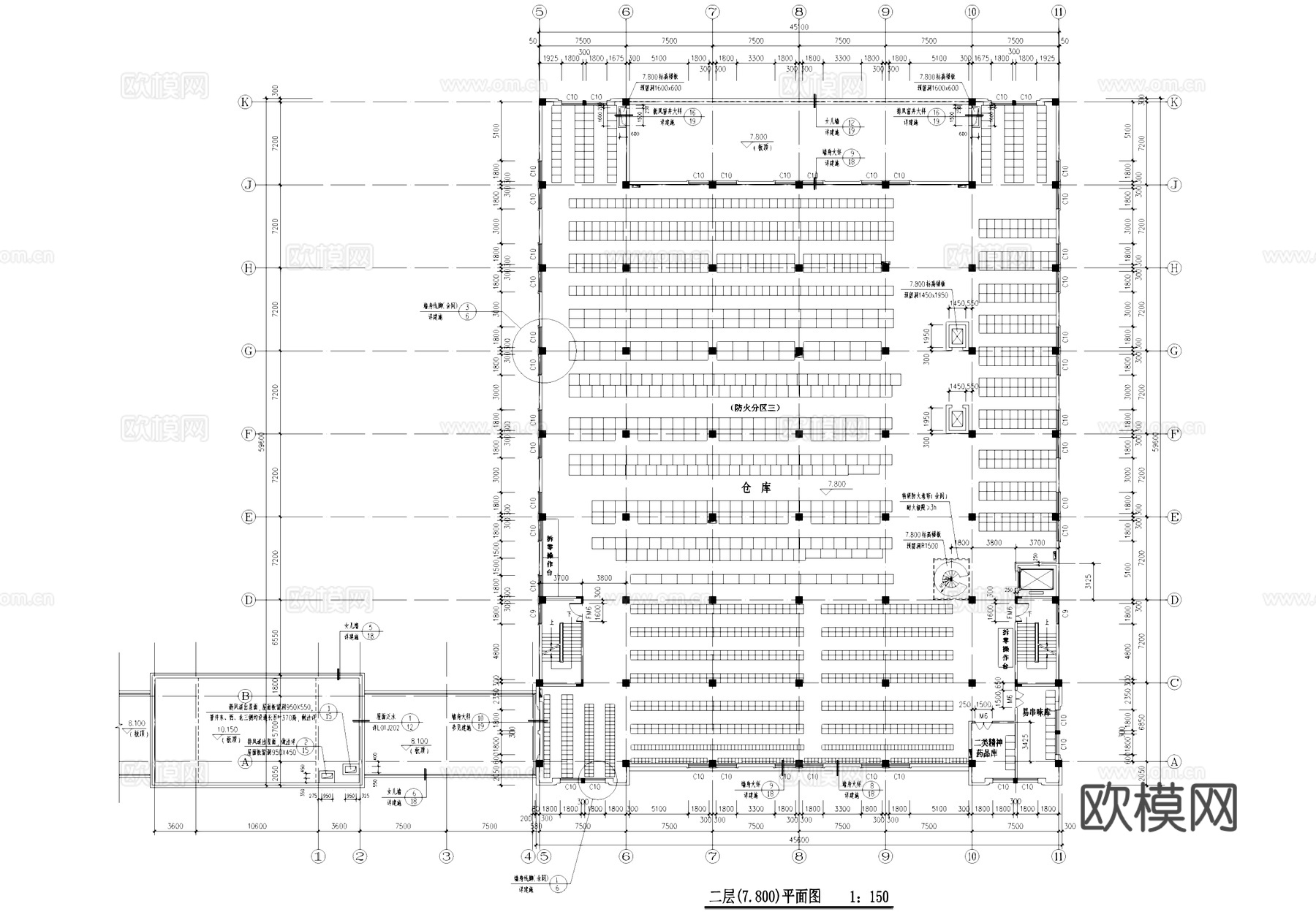 药品工业厂房仓库建筑CAD施工图cad施工图