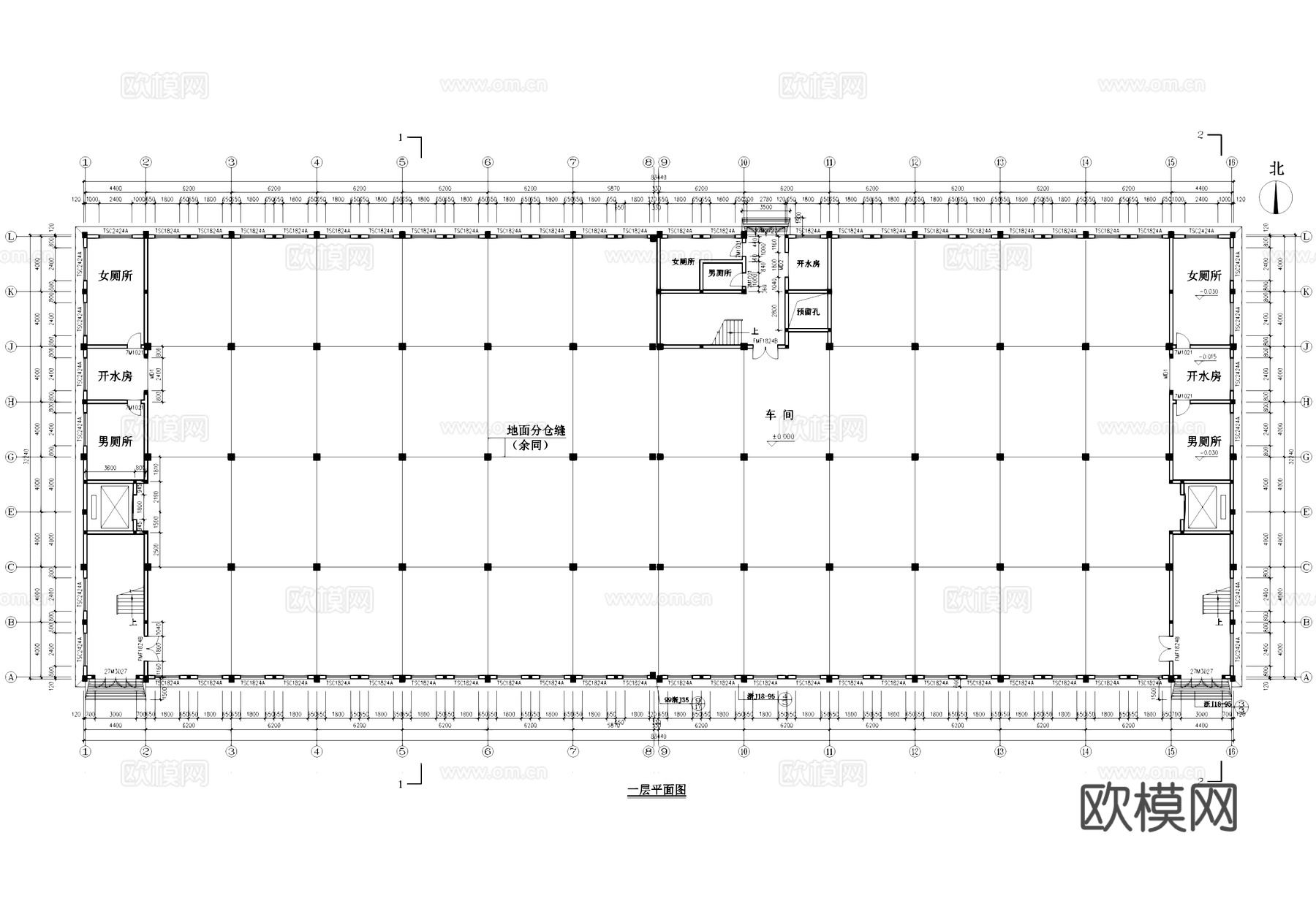 三层车间厂房工业建筑CAD施工图cad施工图